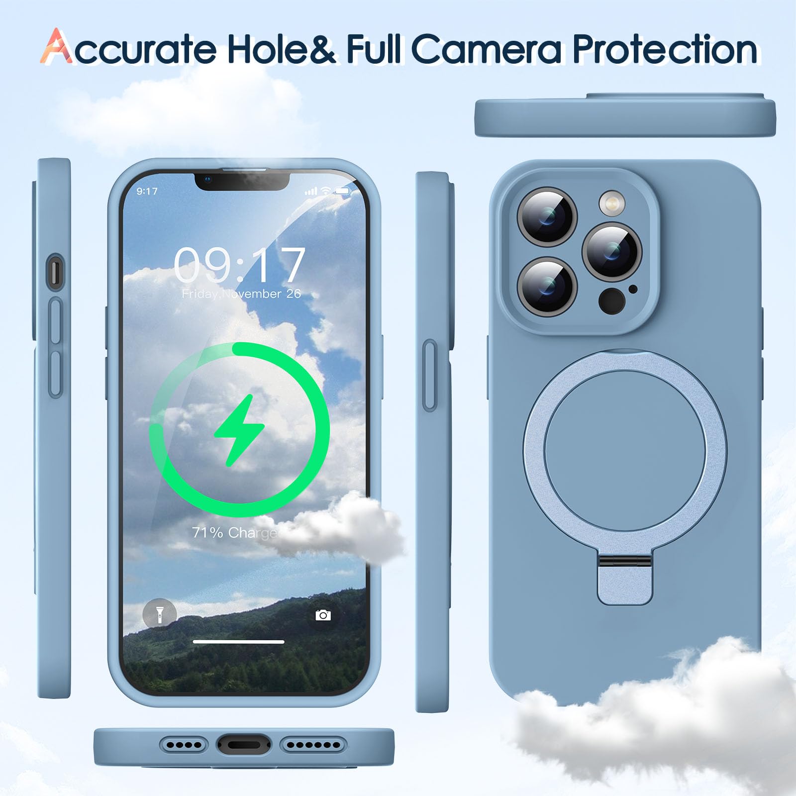 Mag Ring Designed For Iphone 13 Pro Max Case, Liquid Silicone [Moisturizing Factor] Extreme Soft Slim Phone Case With Stand [Com