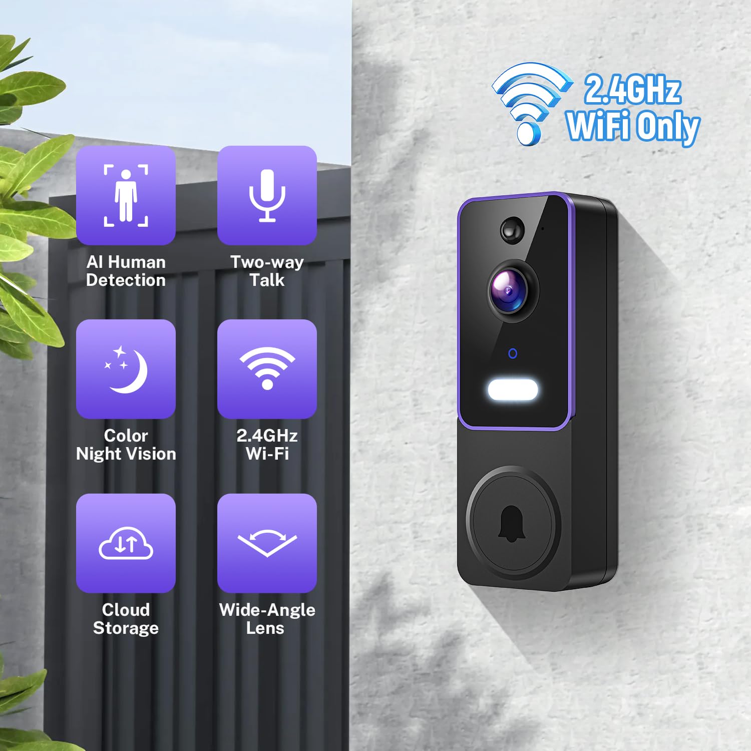 Boldhero Video Doorbell Camera 1080P Wireless Wi Fi Camera With Ai Motion Detection, Cloud Storage, Two Way Talk, Night Vison,2.