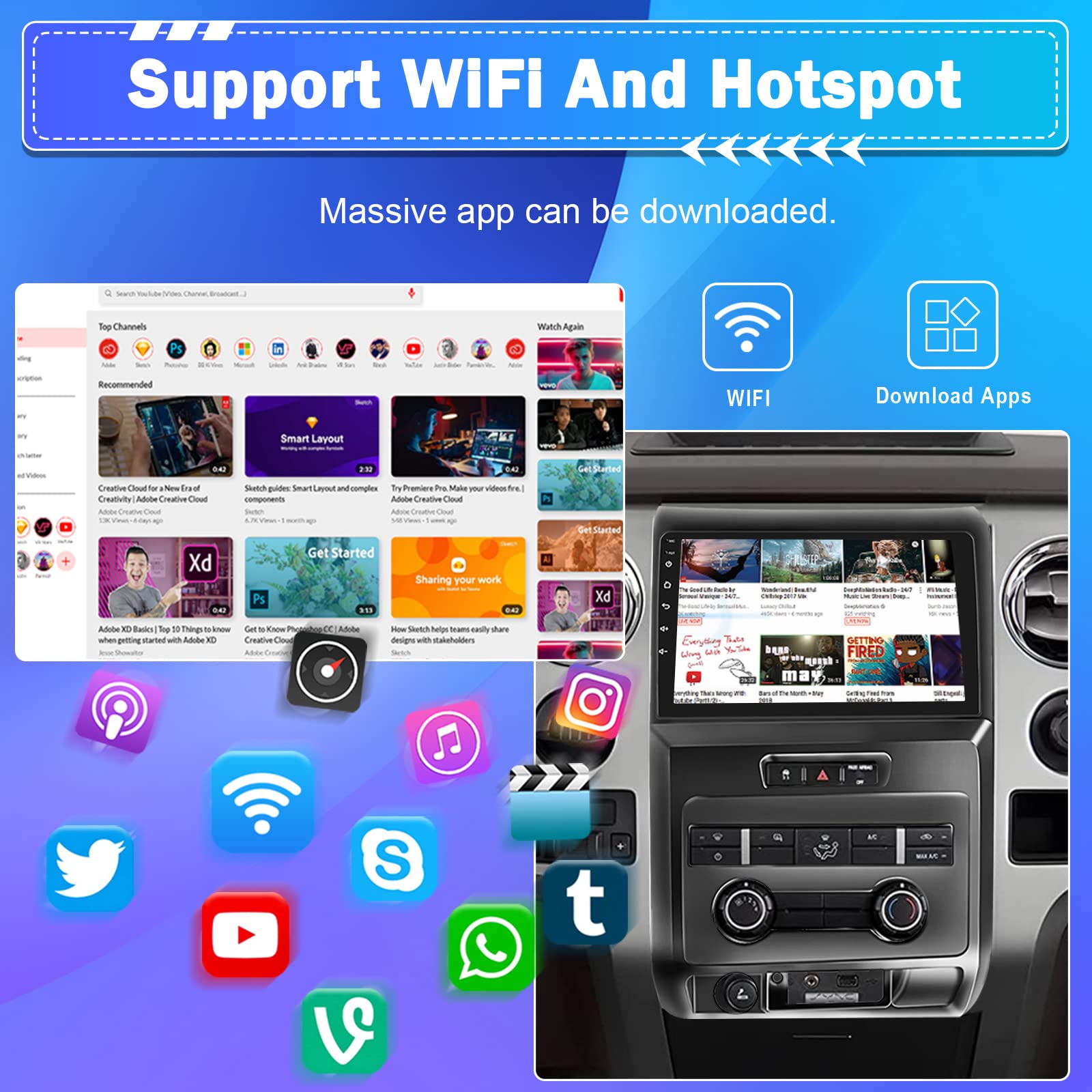 Roinvou For Ford F 150 F150 2009 2012 Android Car Radio Stereo, 9 Inch Capacitive Hd Touch Screen Mirror Link Gps Navigation Hea