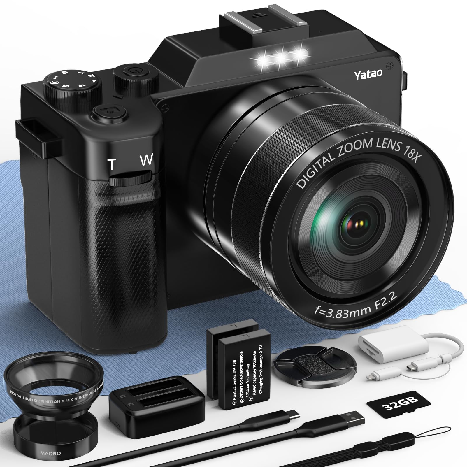 Yatao Digital Camera With Wifi, 4K 64Mp Photography Camera Kit For Youtube, Front And Rear Dual Camera For Convenient Selfie, Eq