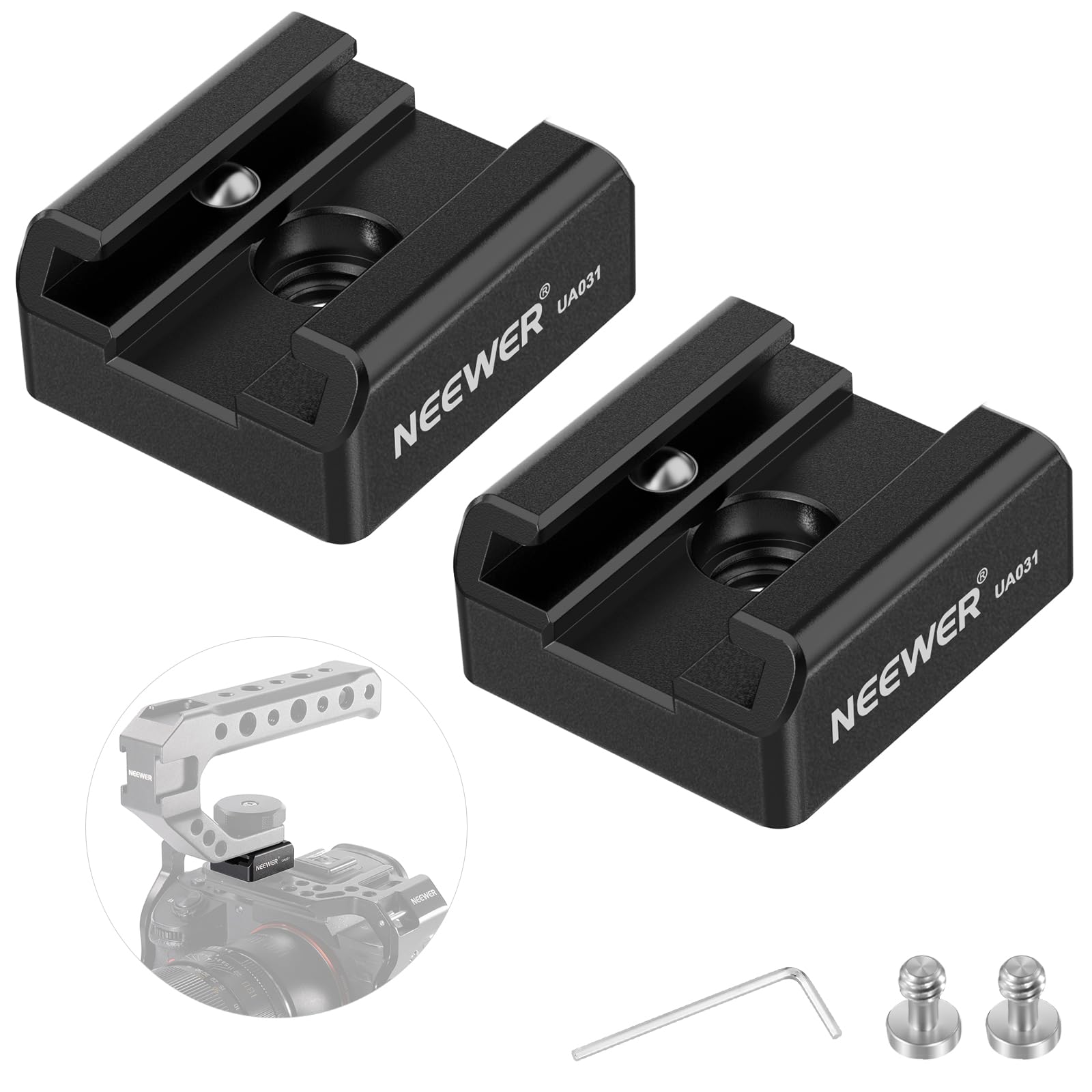 Neewer 2 Pack Cold Shoe Mount Adapter With 1/4'' Screws For Flash Led Light Monitor Microphone, Aluminum Shoe Mount With Anti Tw