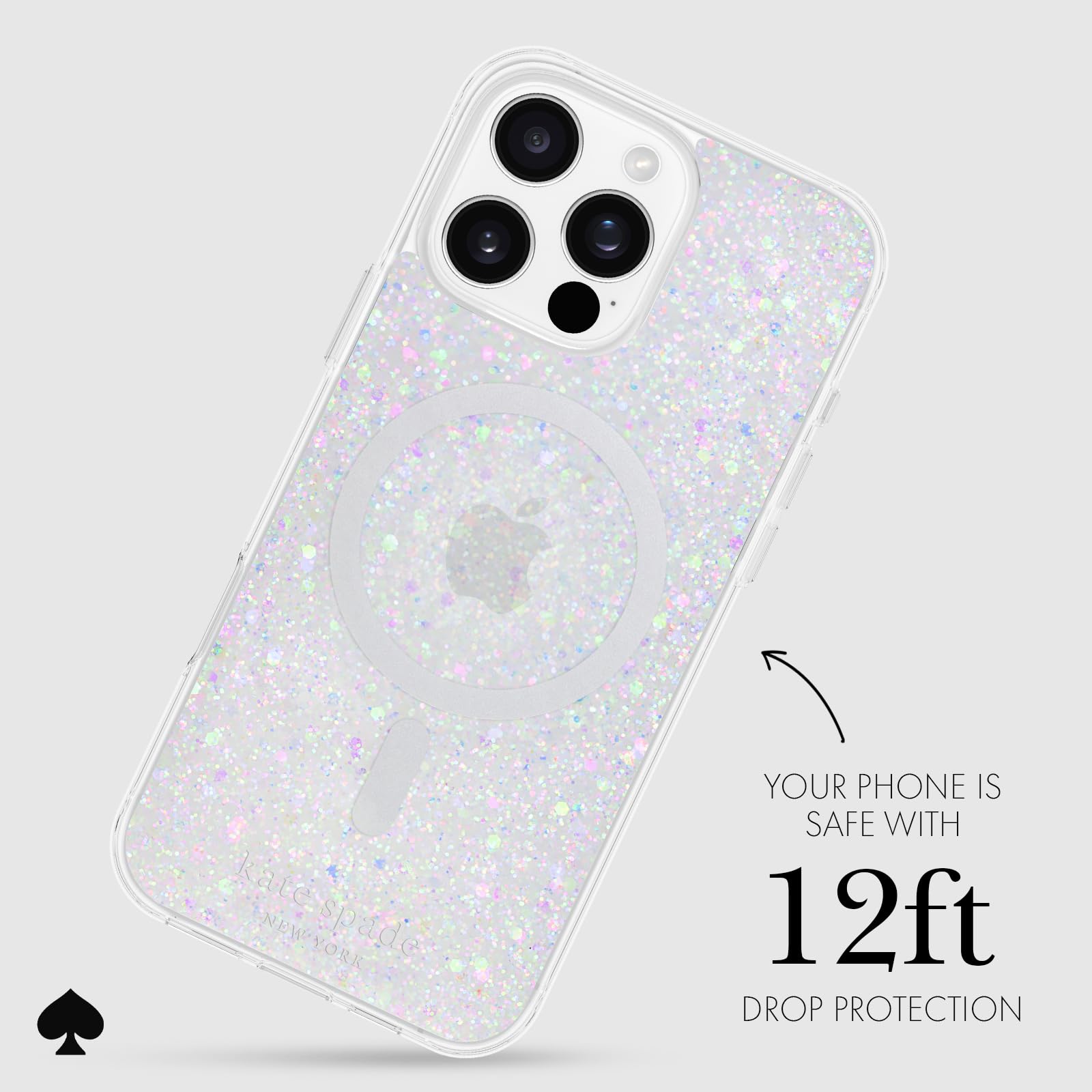 Kate Spade New York Iphone 16 Pro Max Case   Compatible With Magsafe   Designer Phone Case   Chunky Glitter Iridescent