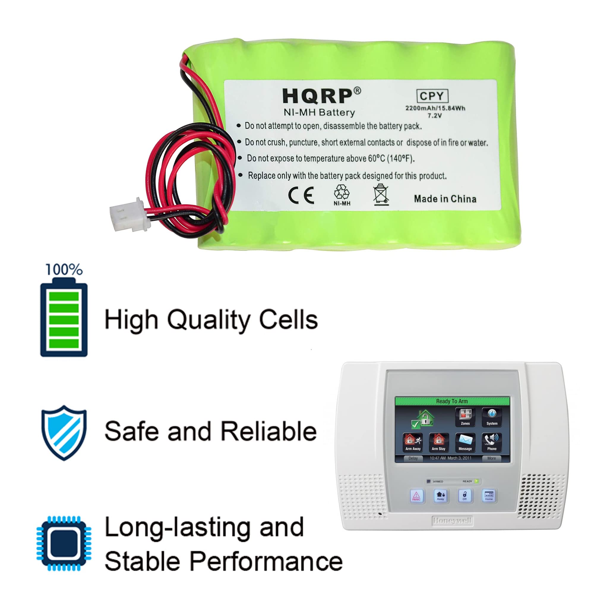 Hqrp Battery 2200Mah Compatible With Ademco Honeywell Lynx Lynxrchkithc Lynxrchkit Hc K5109 781410403291 55026089 Walynx Rchb Sc Walynxrchbsc Lynxrchkit Sc Replacement