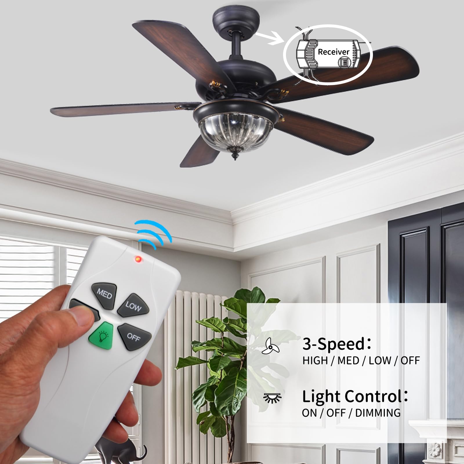 Universal Ceiling Fan Remote Control Kit Replacement For Harbor Breeze Hampton Bay Hunter, W/ Fan28R Receiver Fan 53T Remote Con