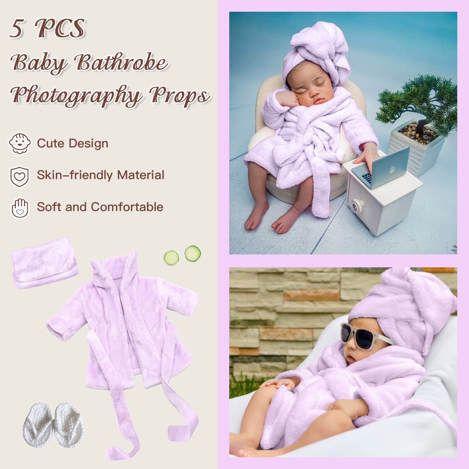 Spokki Newborn Photography Props Baby Girl 5 Pcs Bathrobes Bath Towel Outfit With Slippers Cucumber Photo Props For Infant Boys