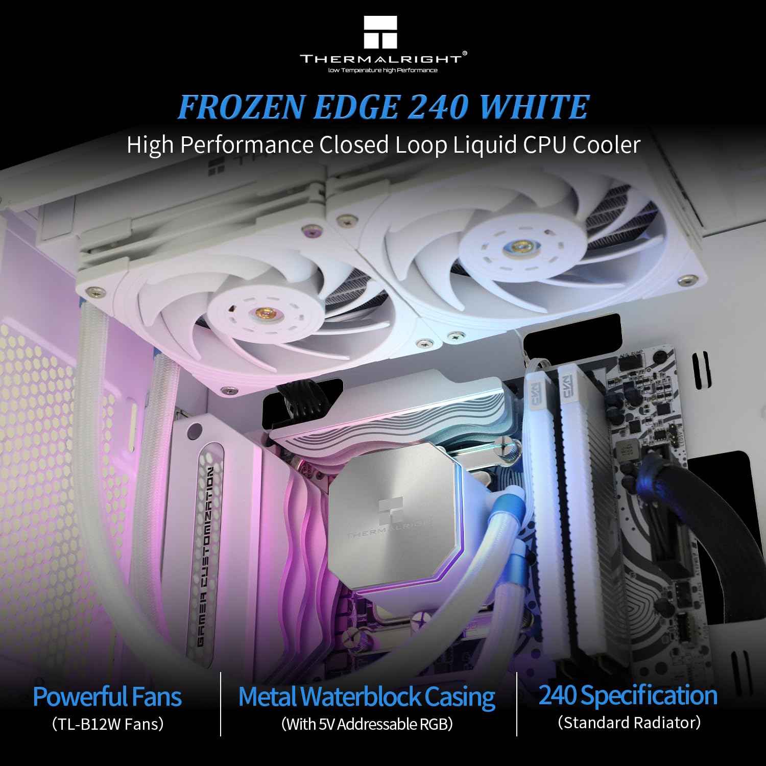 Thermalright Frozen Edge 240 White Cpu Liquid Cooler,Efficient Pwm Controlled Pump 3300Rpm,12Cm Pwm Fan,Water Cooling Computer P