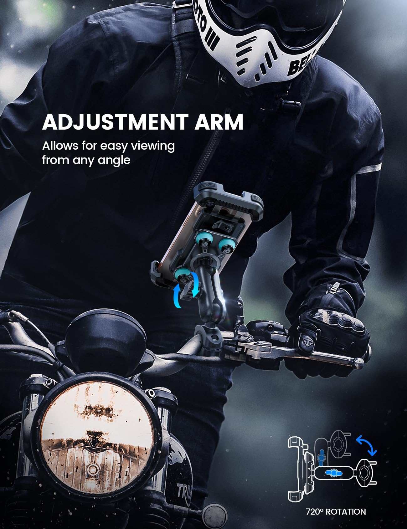 Lamicall Motorcycle Phone Mount Holder - [Dual Vibration Dampener] [Metal Adjustment Arm] Motorcycle Cell Phone Holder, Bike Han