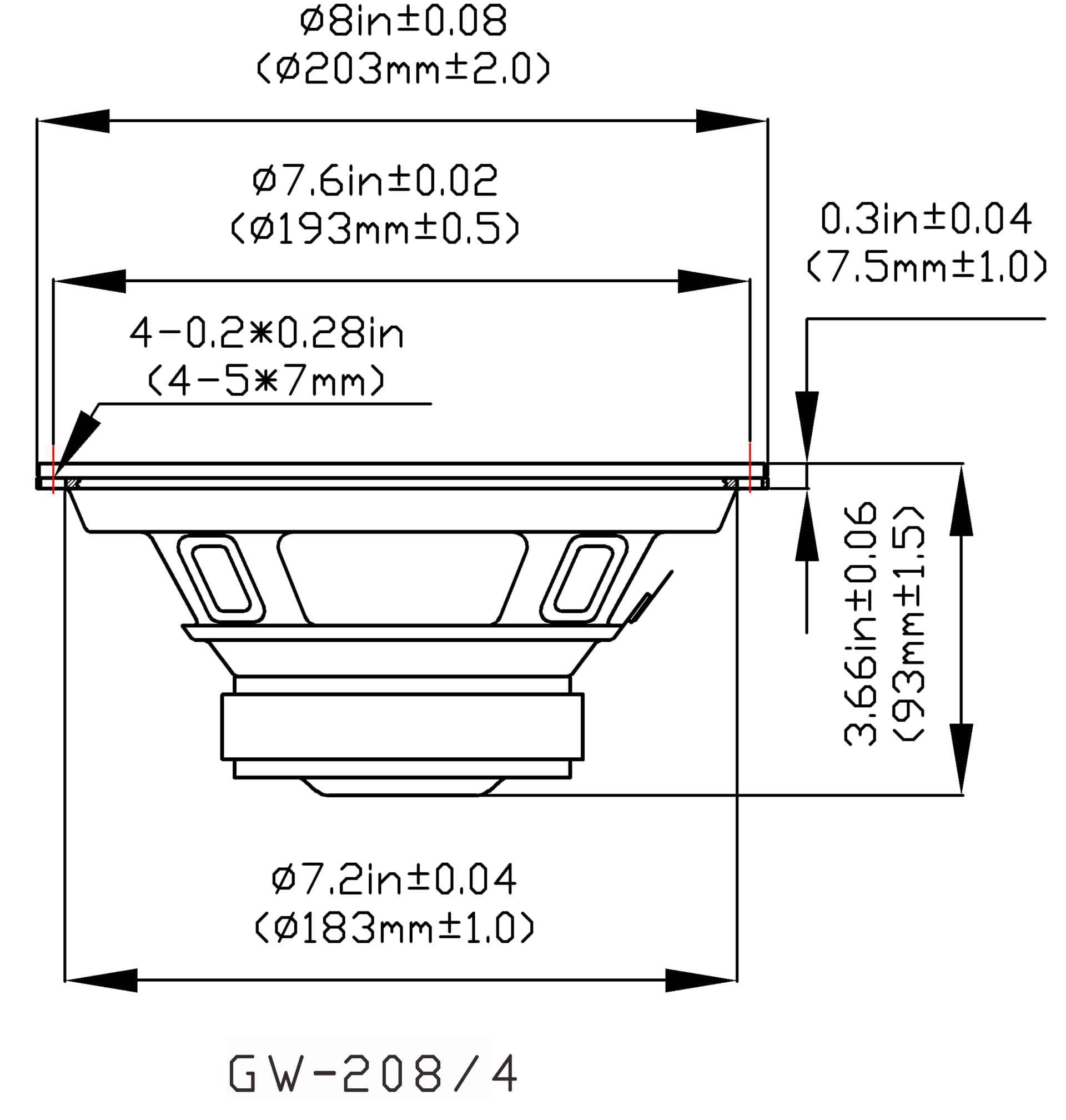 Goldwood Sound Gw-208/4 Oem 8 Woofer 200 Watts 4Ohm Replacement Speaker