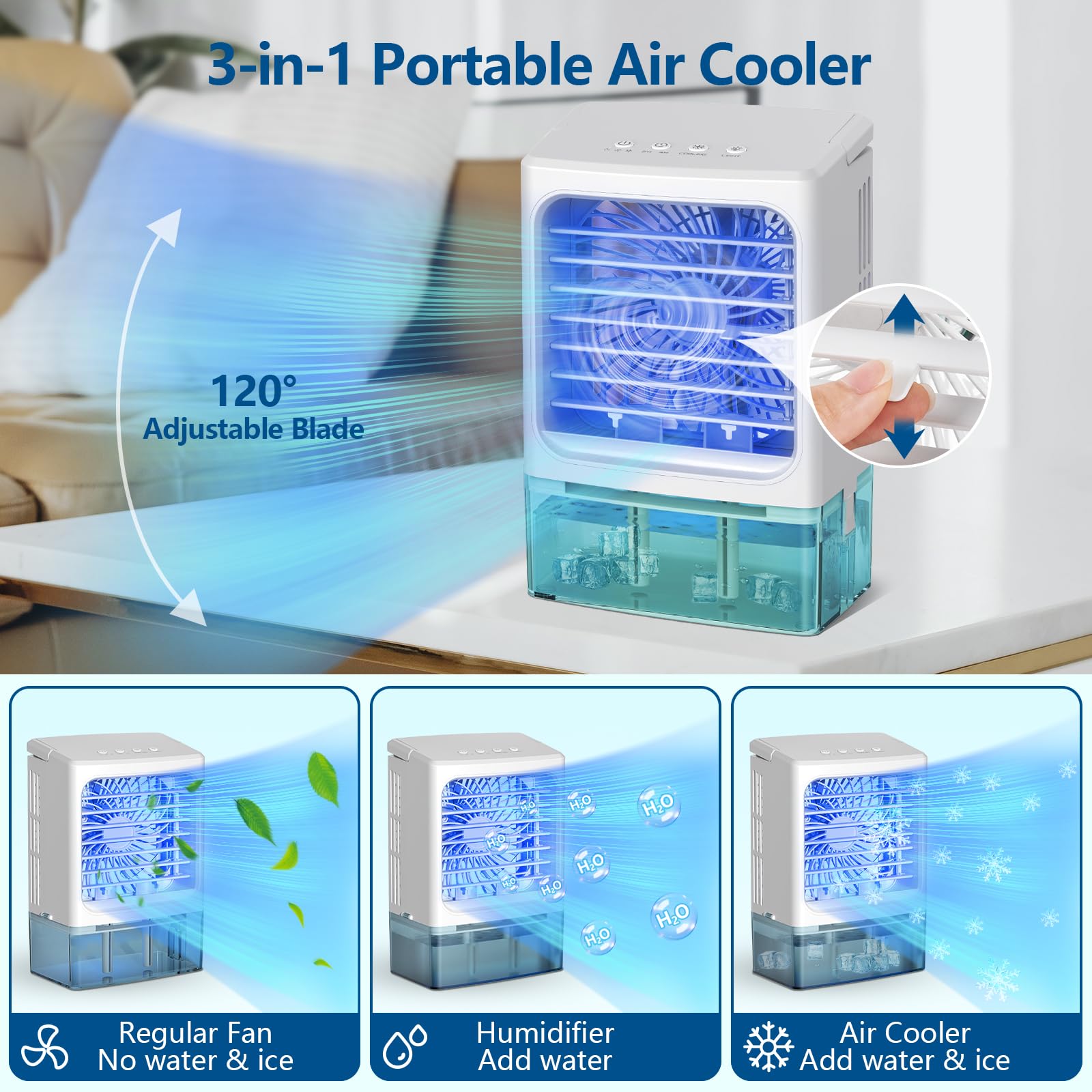 Portable Air Conditioner,3-In-1 Portable Ac Unit,3 Speeds 2 Spray Outlets,Evaporative Air Cooler,Small Air Conditioner,7 Color L