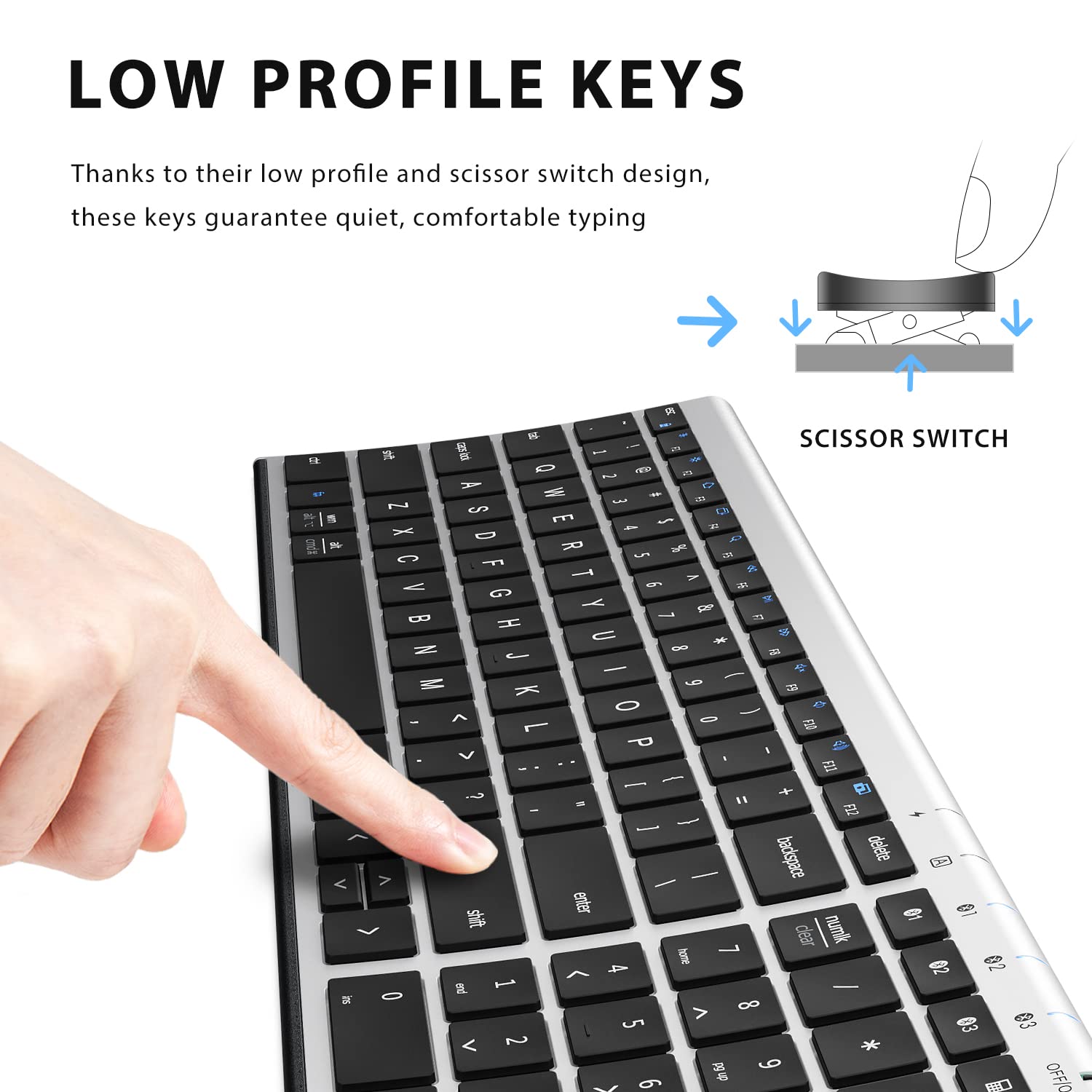 Iclever Bk10 Bluetooth Keyboard, Multi Device Keyboard Rechargeable Bluetooth 5.1 With Number Pad Ergonomic Design Full Size Sta