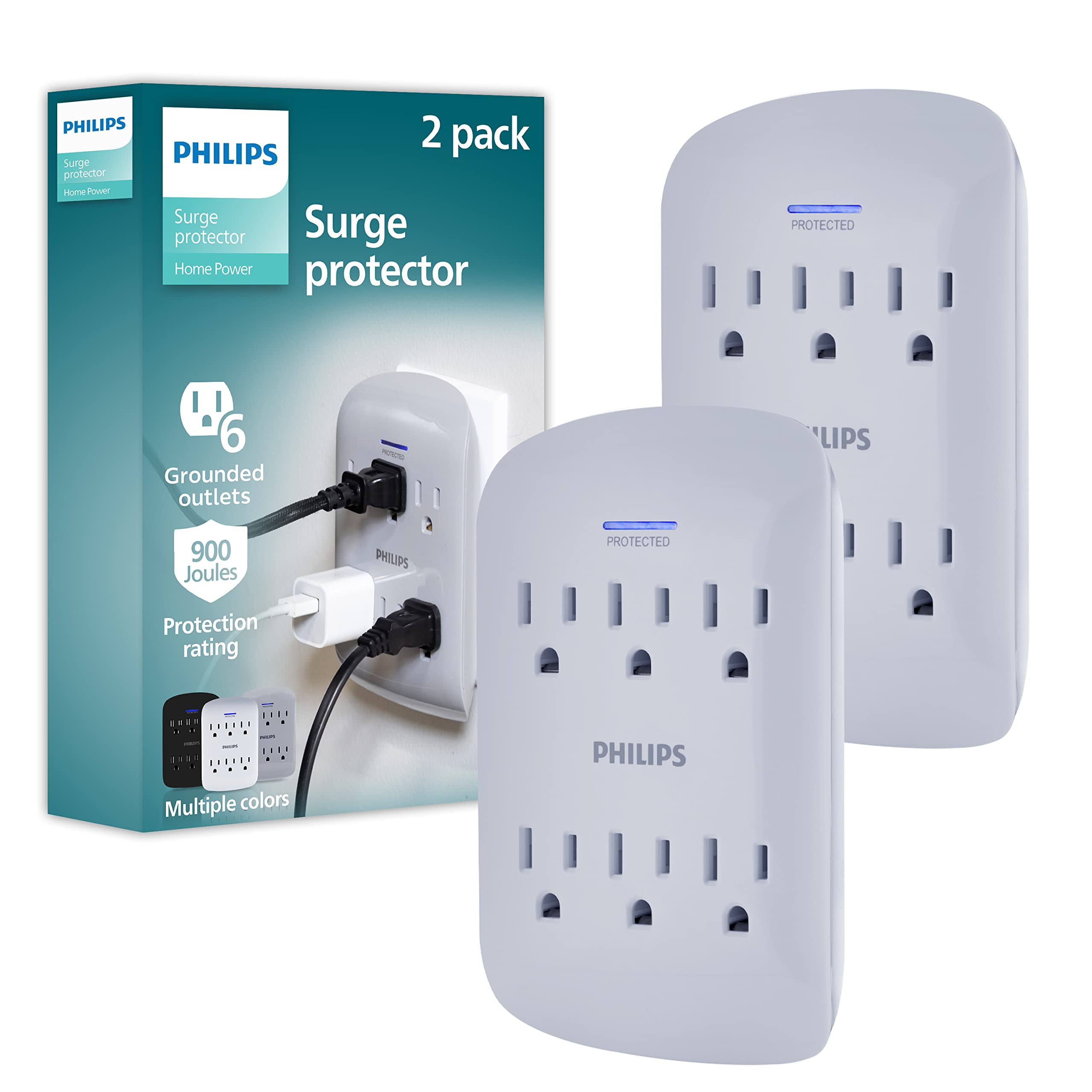 Philips Philips 6 Outlet Extender Surge Protector, 900 Joules, 3 Prong, Space Saving Design, Protection Indicator Led Light, 2 P