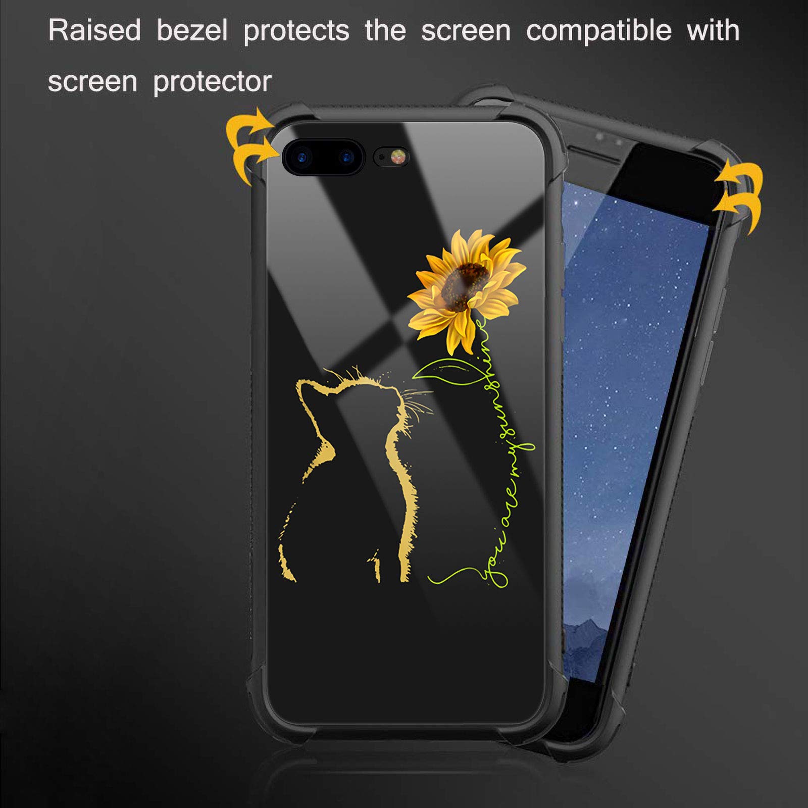CARLOCA iPhone 7 Plus / 8 Plus Shockproof TPU Phone Case - Yellow Cat Sunflower Graphic