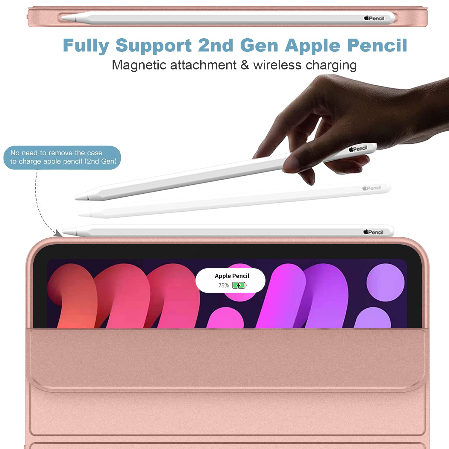 Imieet Ipad Mini 7 Case 2024 (A17 Pro), Ipad Mini 6 Case (8.3 Inch,2021 Model), Ipad Mini 7Th/6Th Generation Case With Pencil Holder, Trifold Stand Smart Case With Soft Tpu Back,Rose Gold