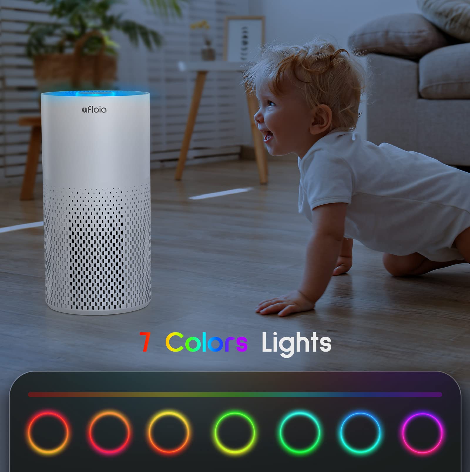 Afloia Air Purifier And Humidifier Combo For Home, 22Db| 7 Colors Night Air Purifiers 2 In 1 With Remote Control, Quiet Air Clea