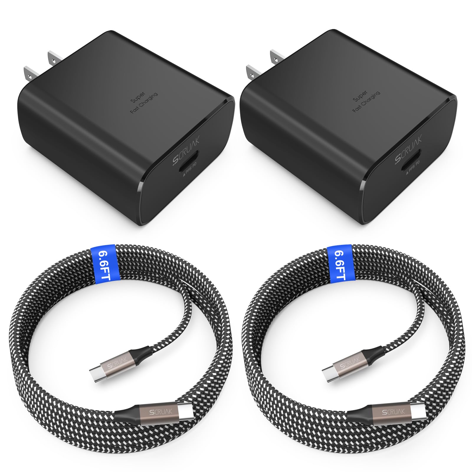 Super Fast Charger USB C, 2-Pack Type-C Super Fast Charger Wall Charging Block with 2X 6.6FT Cable for Samsung Galaxy S26 Ultra/