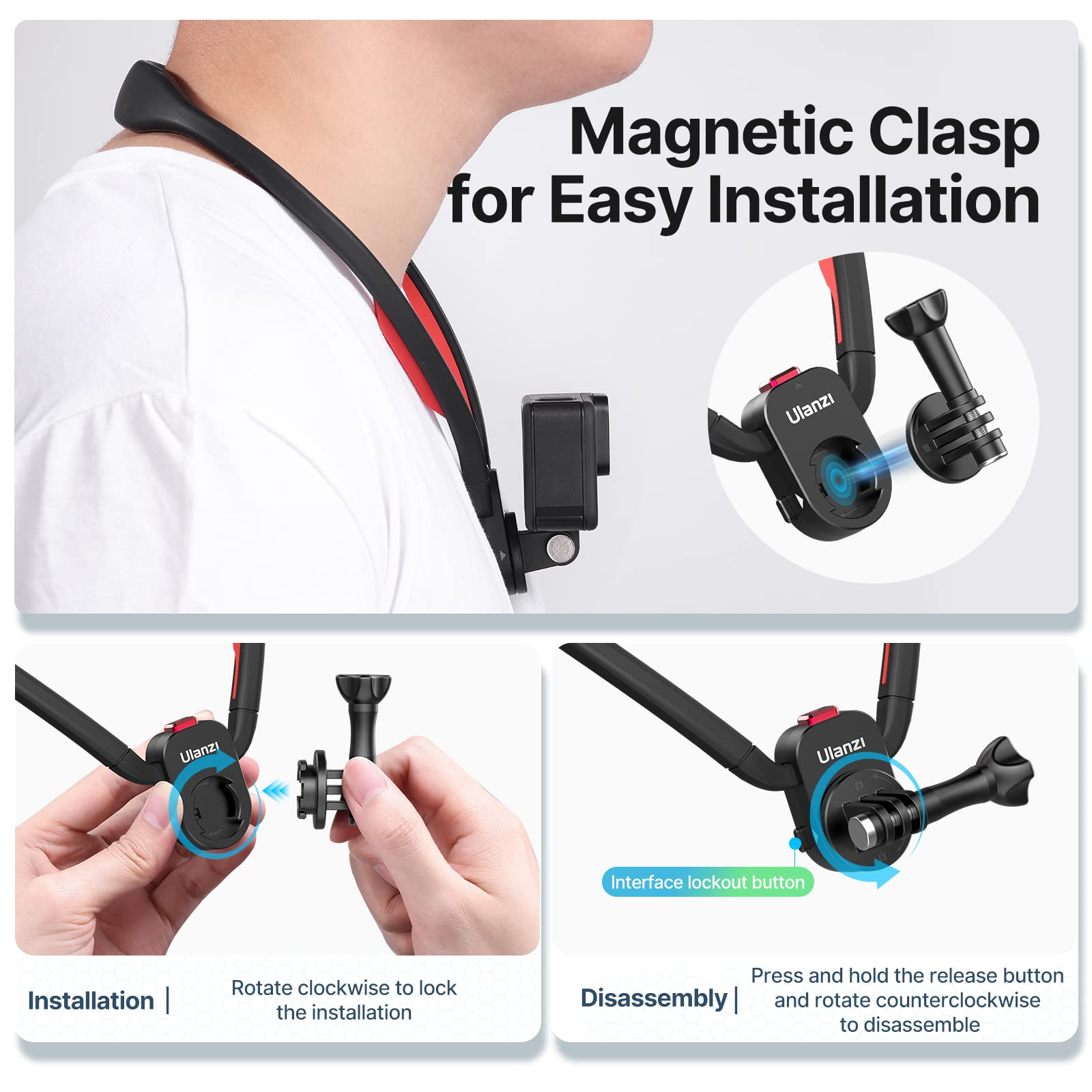 Magnetic Neck Holder Mount For Action Cameras   Ulanzi Go Quick Ii Pov Necklace Mount Quick Release Hands Free Mounting Attachments Vlog Aceessories