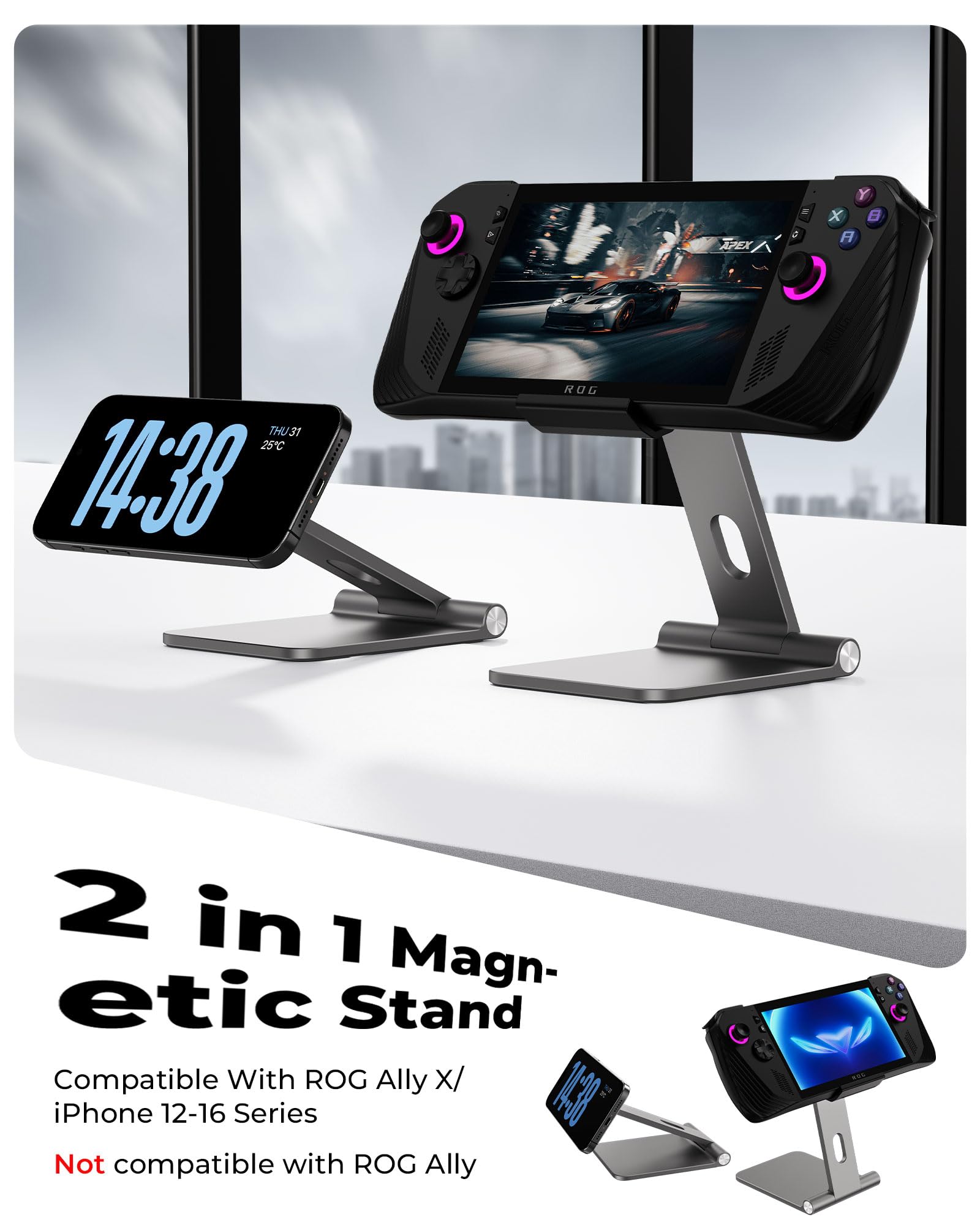 Antank Foldable Magnetic Stand For Rog Ally X, Aluminum Alloy Adjustable Angle Height Iphone Stand For Desk, Portable Desktop Ho