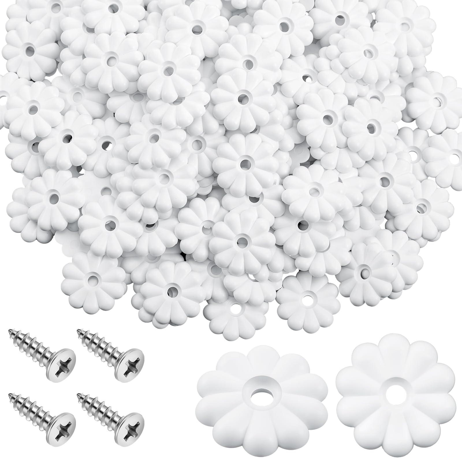 CroBlissful 50 Pack Rosette Washers with Screws, Mobile Home/RV Ceiling Rosette Buttons, Diameter 1-1/8 Inch Decorative Washers 