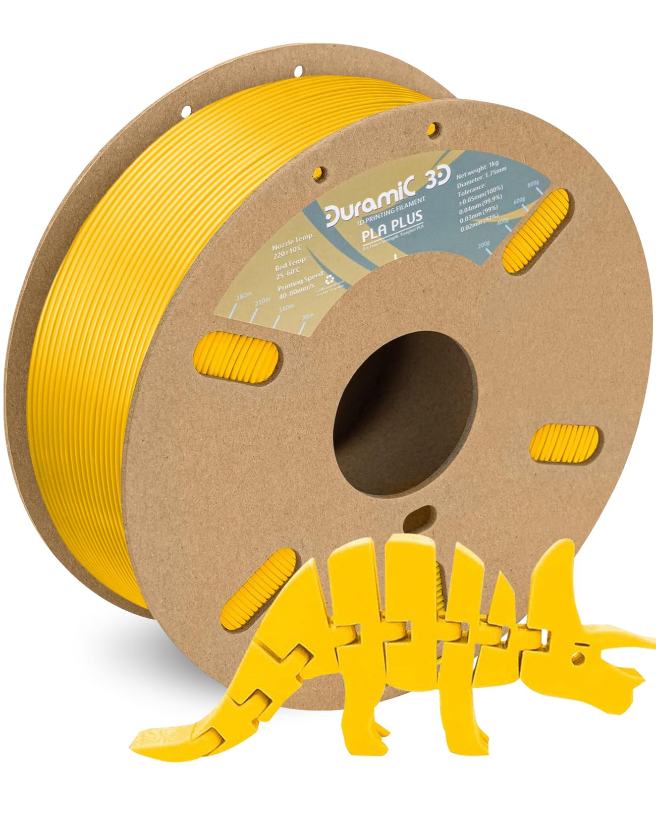 Duramic 3D Pla+ Filament 1.75Mm 1Kg Yellow, Pla Plus 3D Printer Filament 1Kg Spool(2.2Lbs) Pla Pro Tougher And Stronger, Dimensi