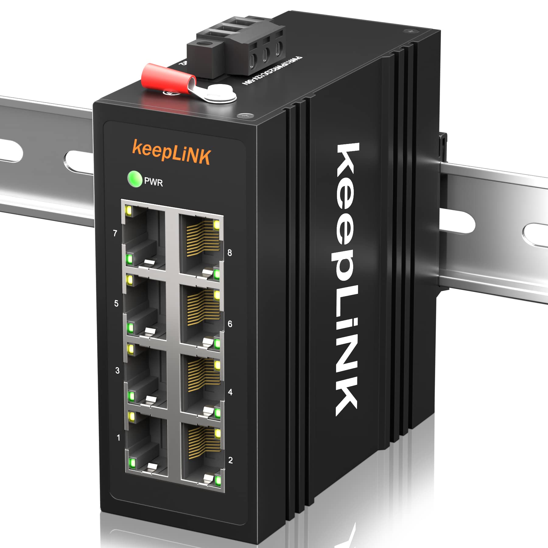 Keeplink 8 Port Industrial Ethernet Switch, Unmanaged 10/100Mbps Din Rail Network Switch, Ip40, Operating Temperature Range Of  
