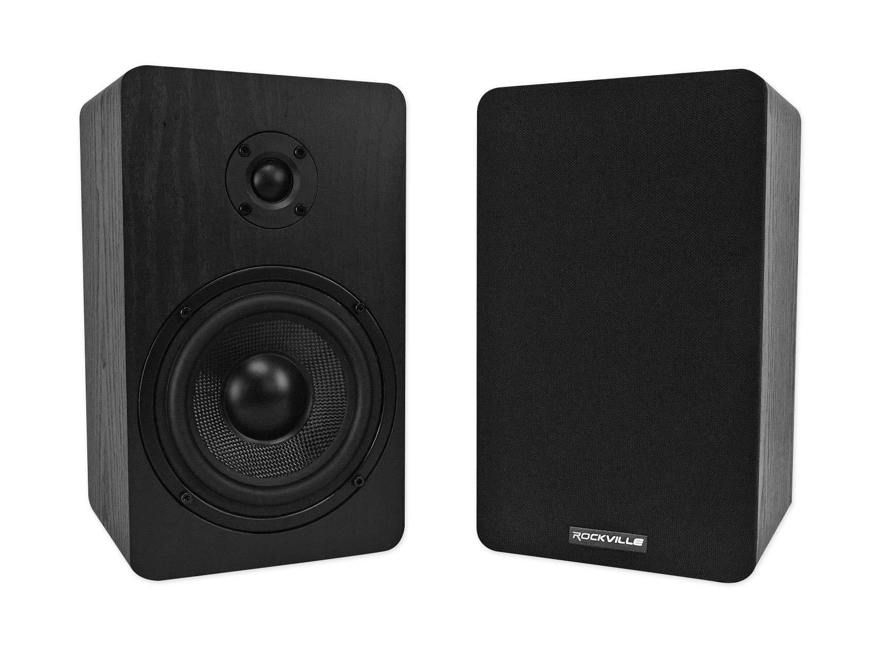 Rockville RockShelf 54B V2 360W Peak/90W RMS 5.25 in 4-Ohm Black Home Theater Bookshelf Speakers, Kevlar Woofer, Silk Dome Tweet