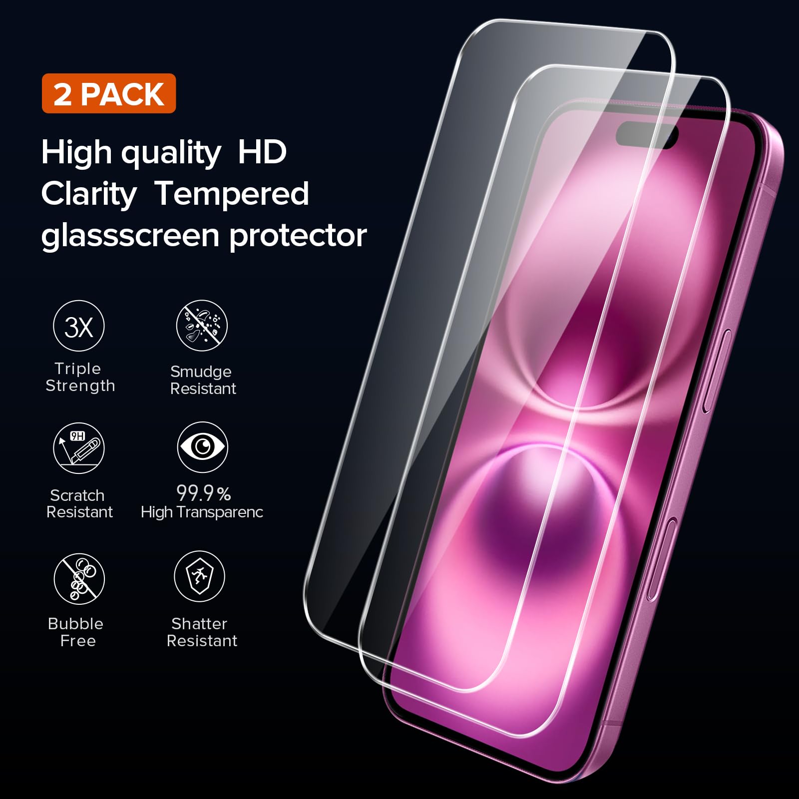 Ivoler 3 In 1 Clear Case Designed For Iphone 16 Plus 6.7'' 2024 With 2 Pack Tempered Glass Screen Protector, Military Shockproof