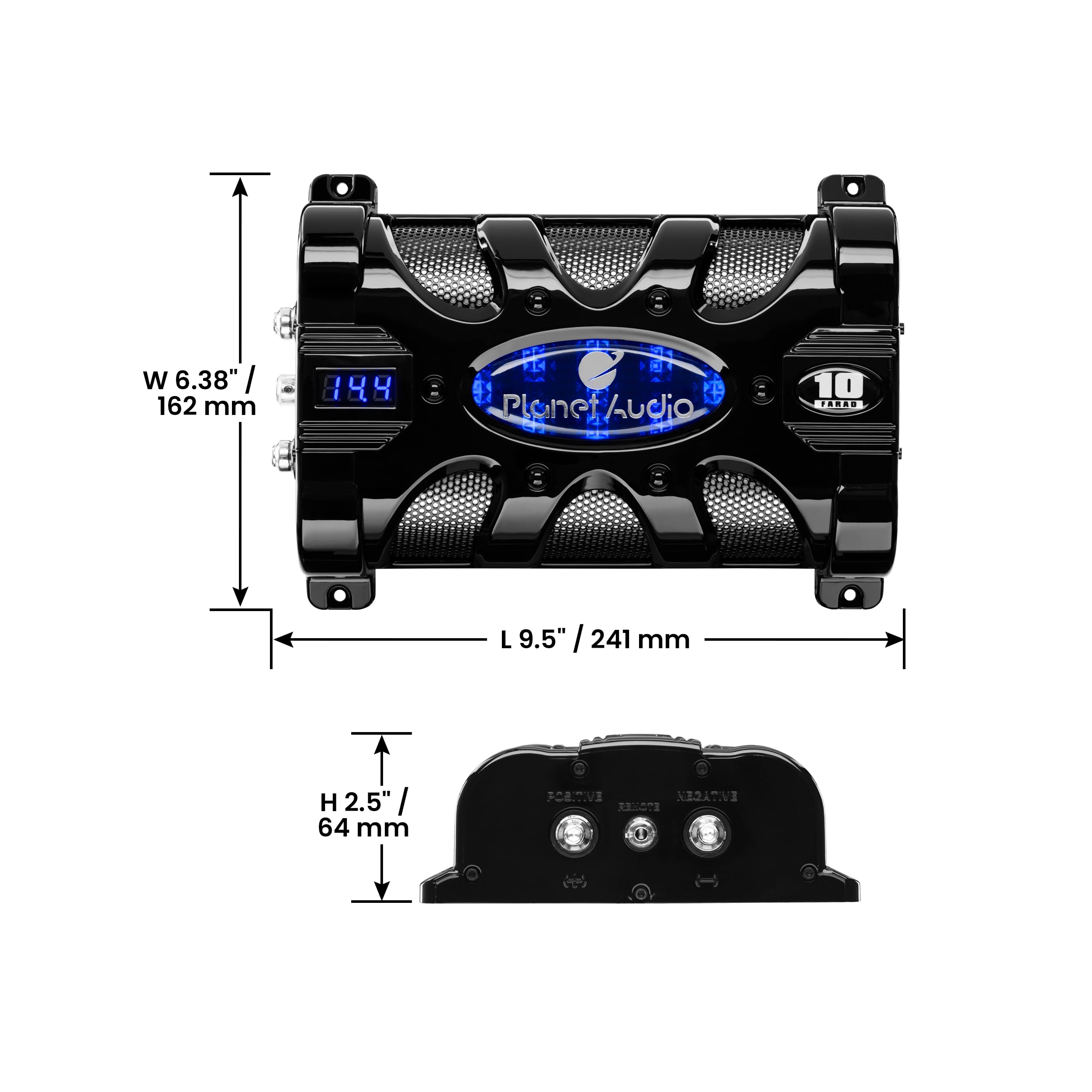 Planet Audio Pc10F Car Capacitor   10 Farad, Energy Storage, Enhance Bass From Stereo, Warning Tones, Led Voltage Meter