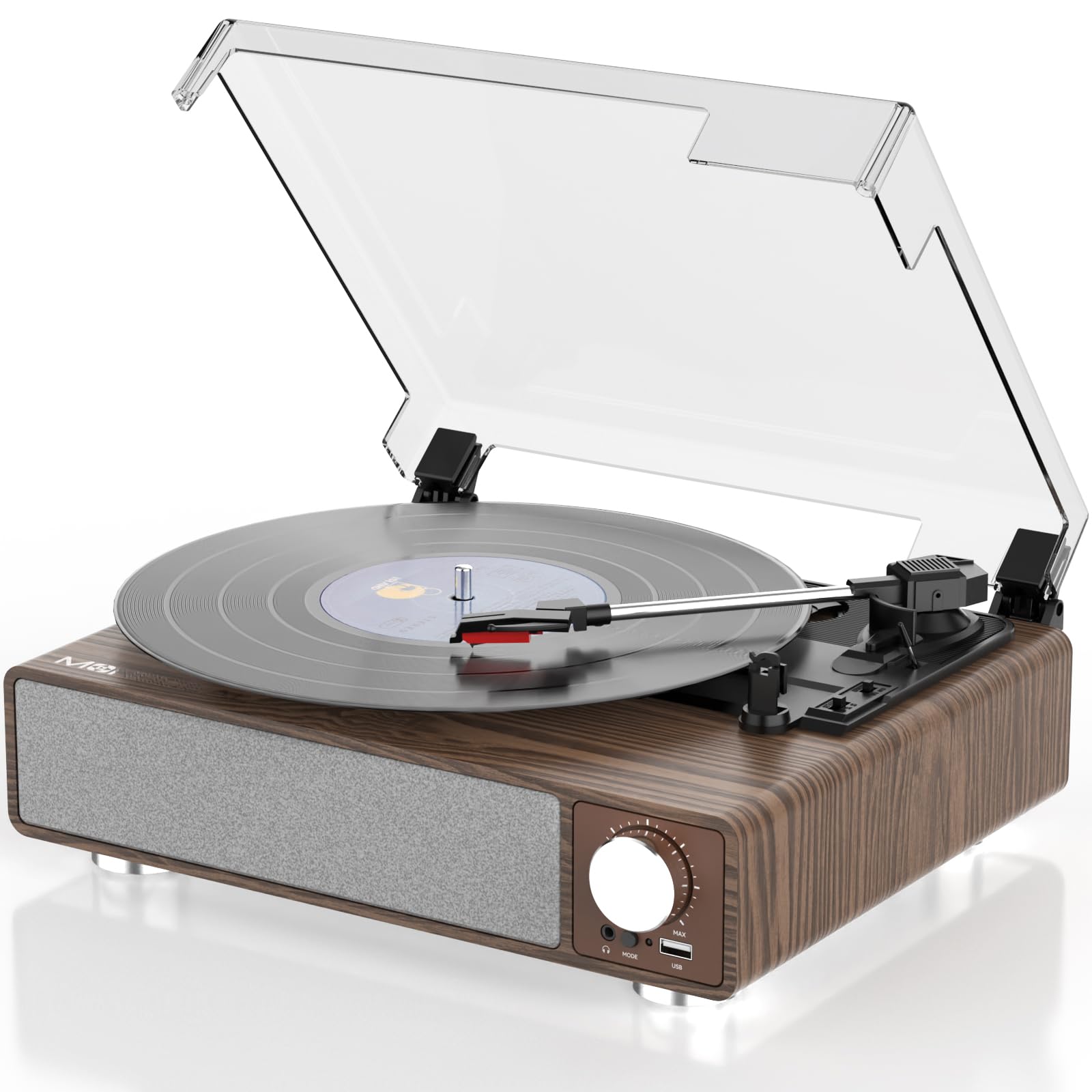 Vinyl Record Player with Speakers,MONODEAL 3-Speed Turntable for Vinyl Records with Bluetooth Transmitter,Auto Stop,RCA Output/U