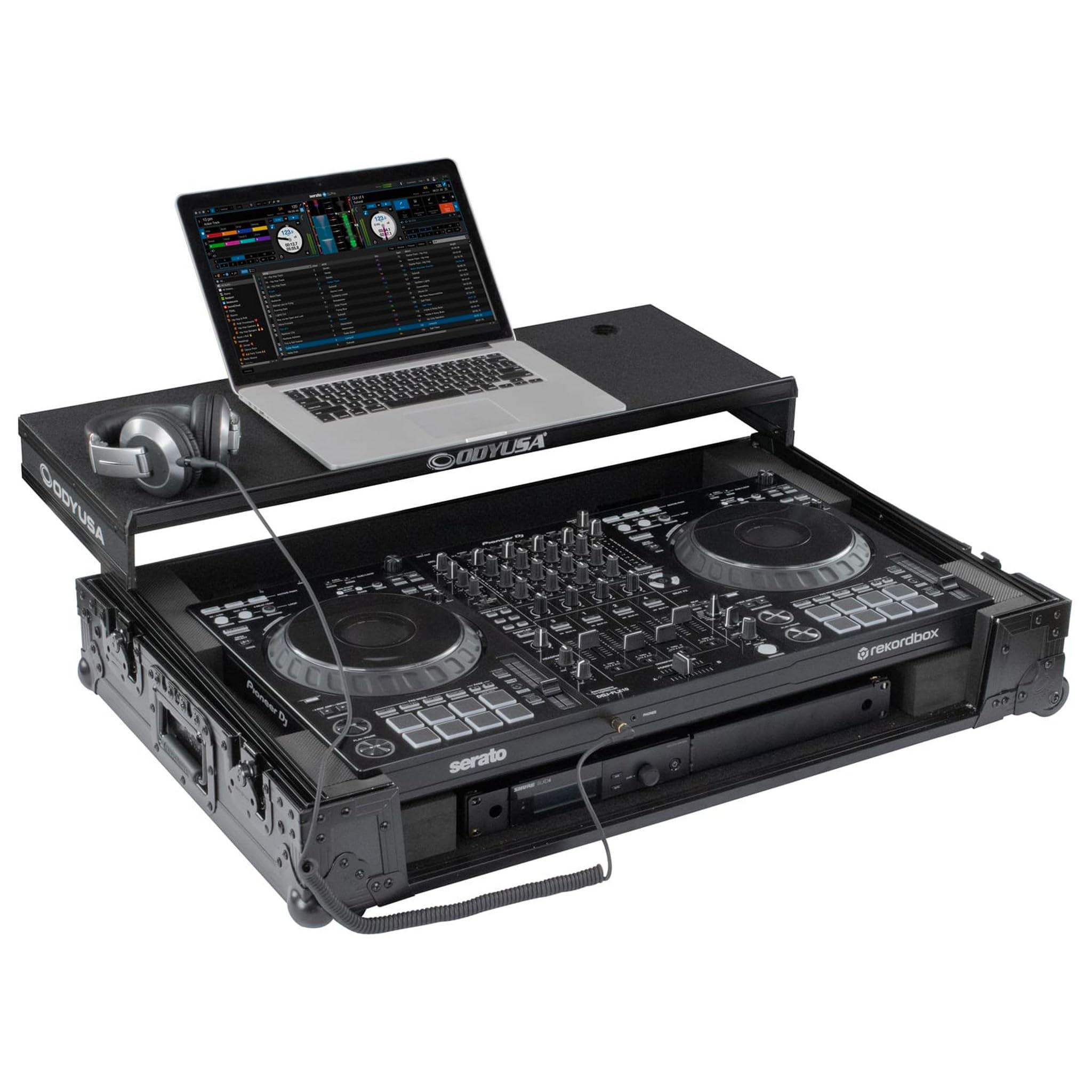 Odyssey Compatible With Pioneer Dj Ddj-Flx10, Fzgsddjflx10Cwbl Black Label 1U Flight Case With Glide Style Laptop Platform And C