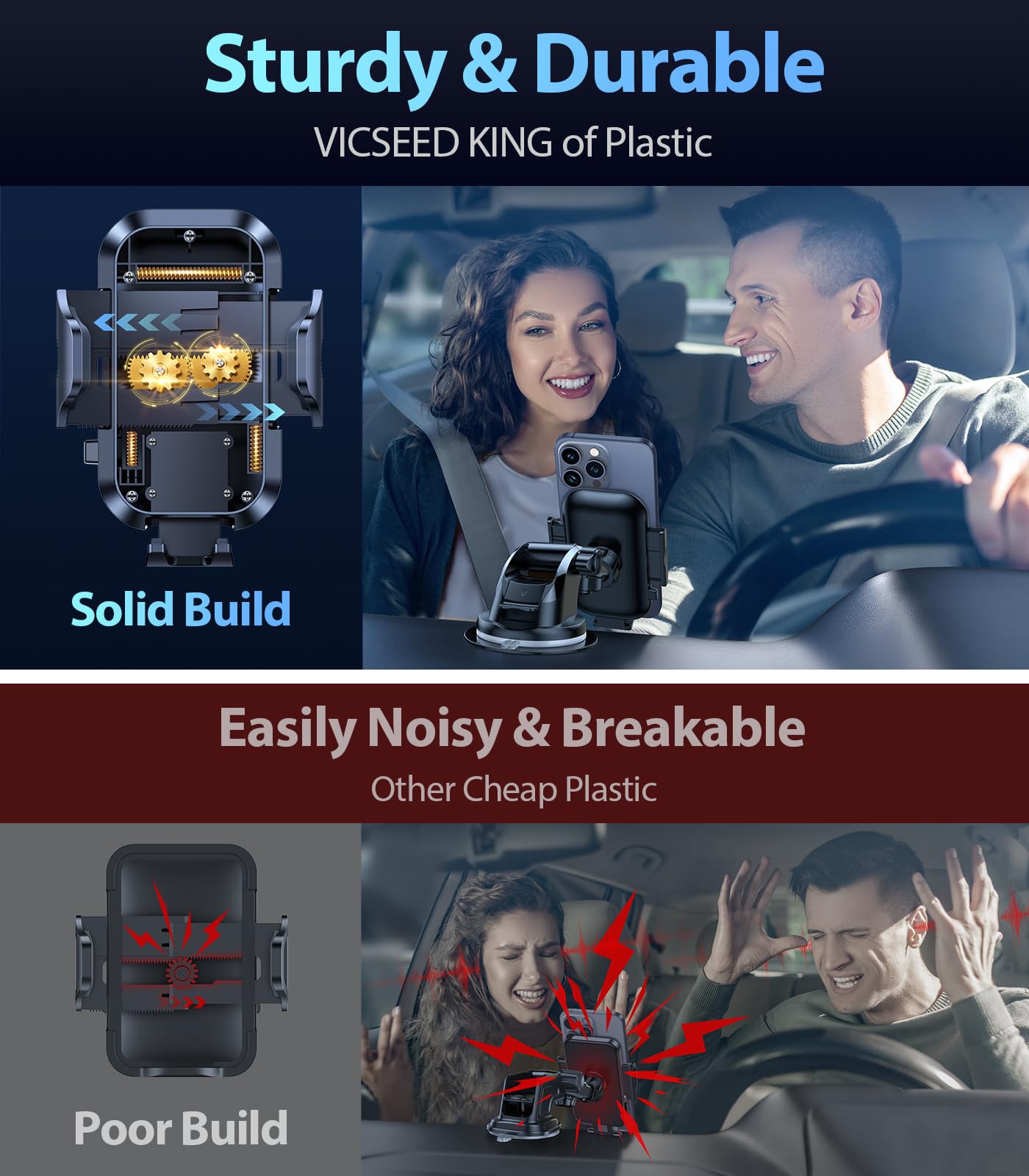 Vicseed Universal Phone Mount For Car [Solid & Durable] Car Phone Holder Mount Dashboard Windshield Air Vent Long Arm Strong Suc