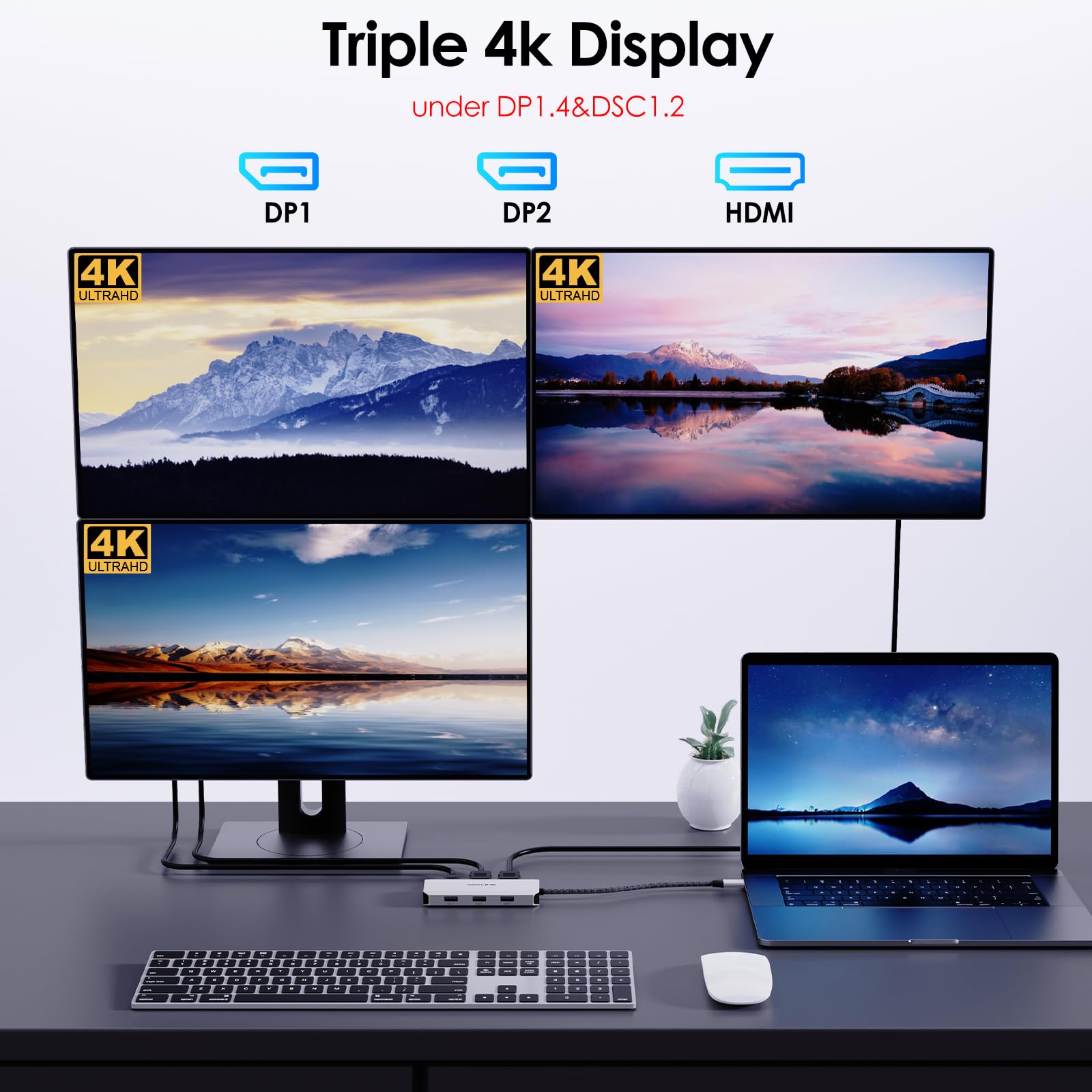 Usb C Docking Station Dual Dp Monitor, Displayport Docking Station With Dual Dp, Hdmi, Vga, Usb2.0 Ports For Lenovo Hp Dell, Windows System Computer