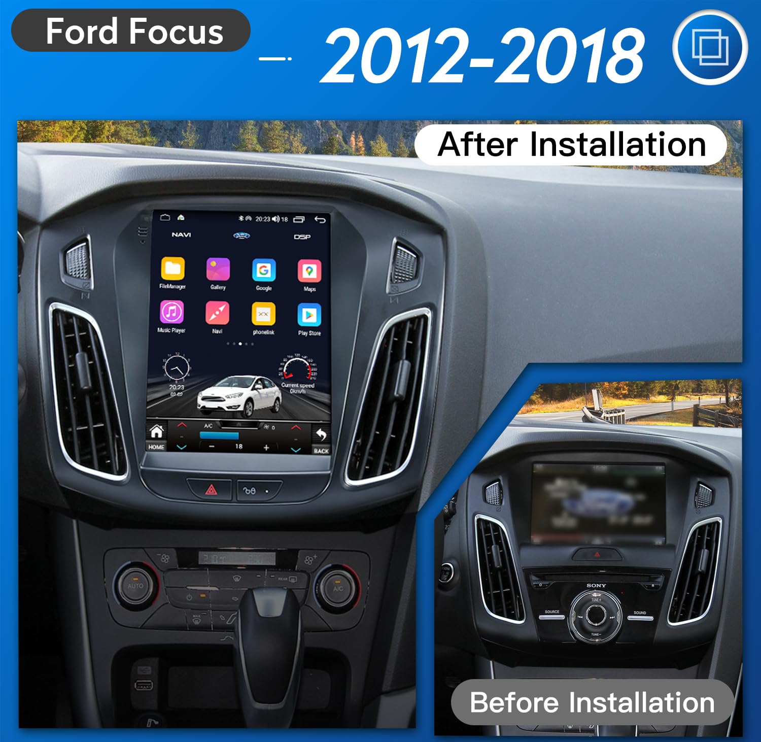 5Gwifi Upgrade 4+32G(8 Core) 1024 * 768 Hd Android13 Car Stereo Radio For Ford Focus 2012 2018 Wireless Carplay & Andriod Auto B