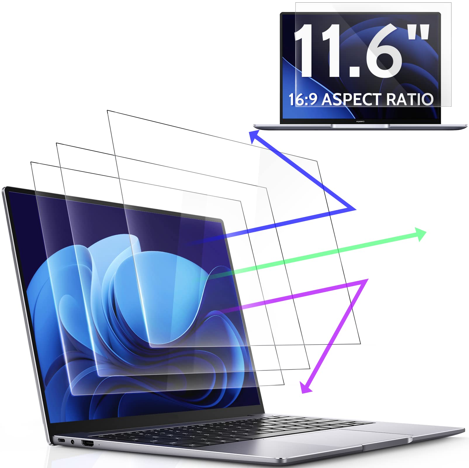 3 Pcs 11.6 Inch Anti Blue Light Screen Protector Compatible With Lenovo Hp Dell Acer Asus Samsung Chromebook etc Laptop-16:9 Aspect, 11 Computer Monitor Glare Filter Uv Blocker Shield Cover Eye Protection Film -Like New