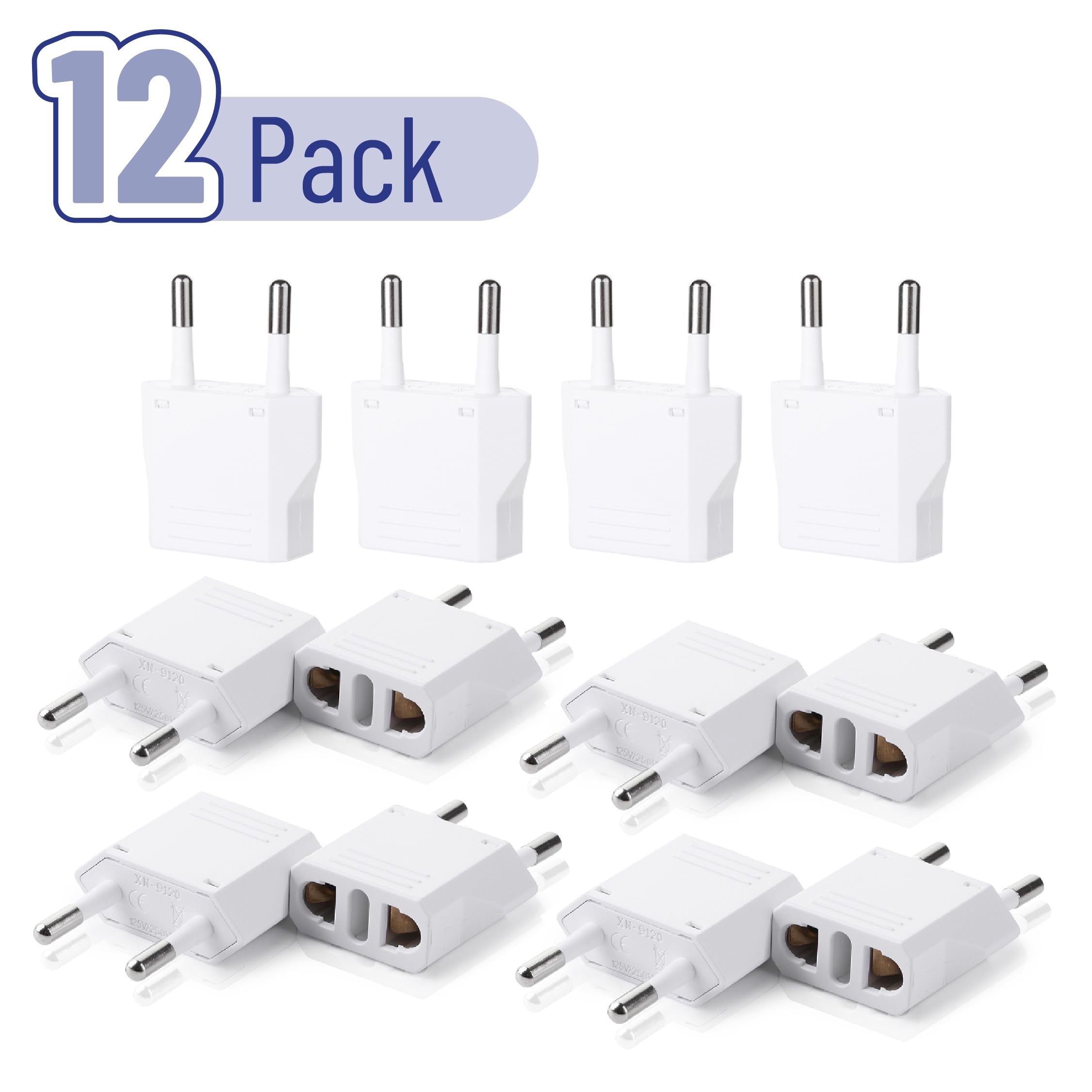 Bates  European Travel Plug Adapter, 12 Pack, Us To Europe Plug Adapter