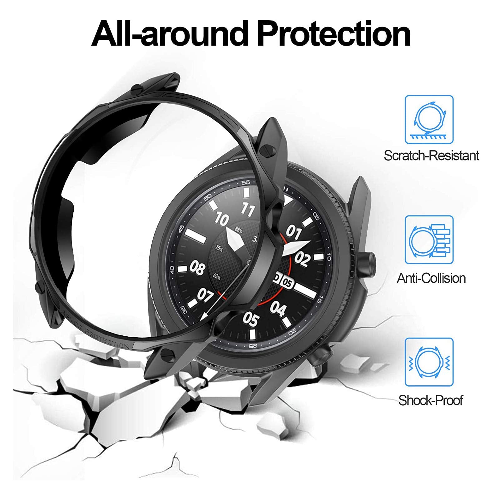 Lokeke Compatible For Samsung Galaxy Watch3 Protective Case Cover, Tpu Protective Case Cover With Bezel Ring Protetive Case Cove