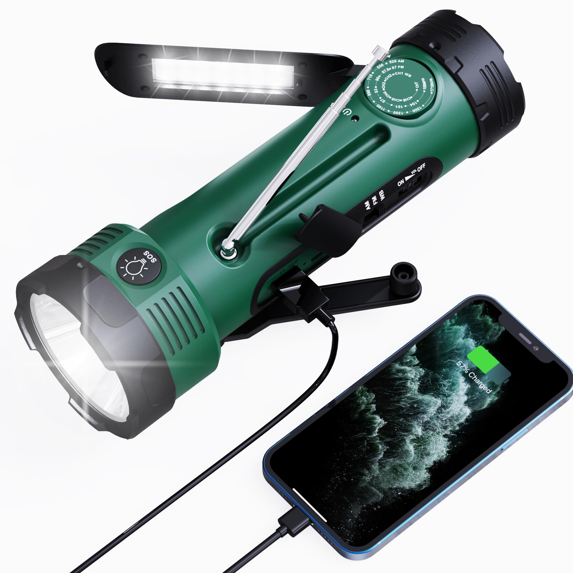 Pplee Emergency Solar Hand Crank Radio With 5 Led Flashlight For Survival, Noaa/Am/Fm Weather Alert Radio With Reading Lamp,Batt