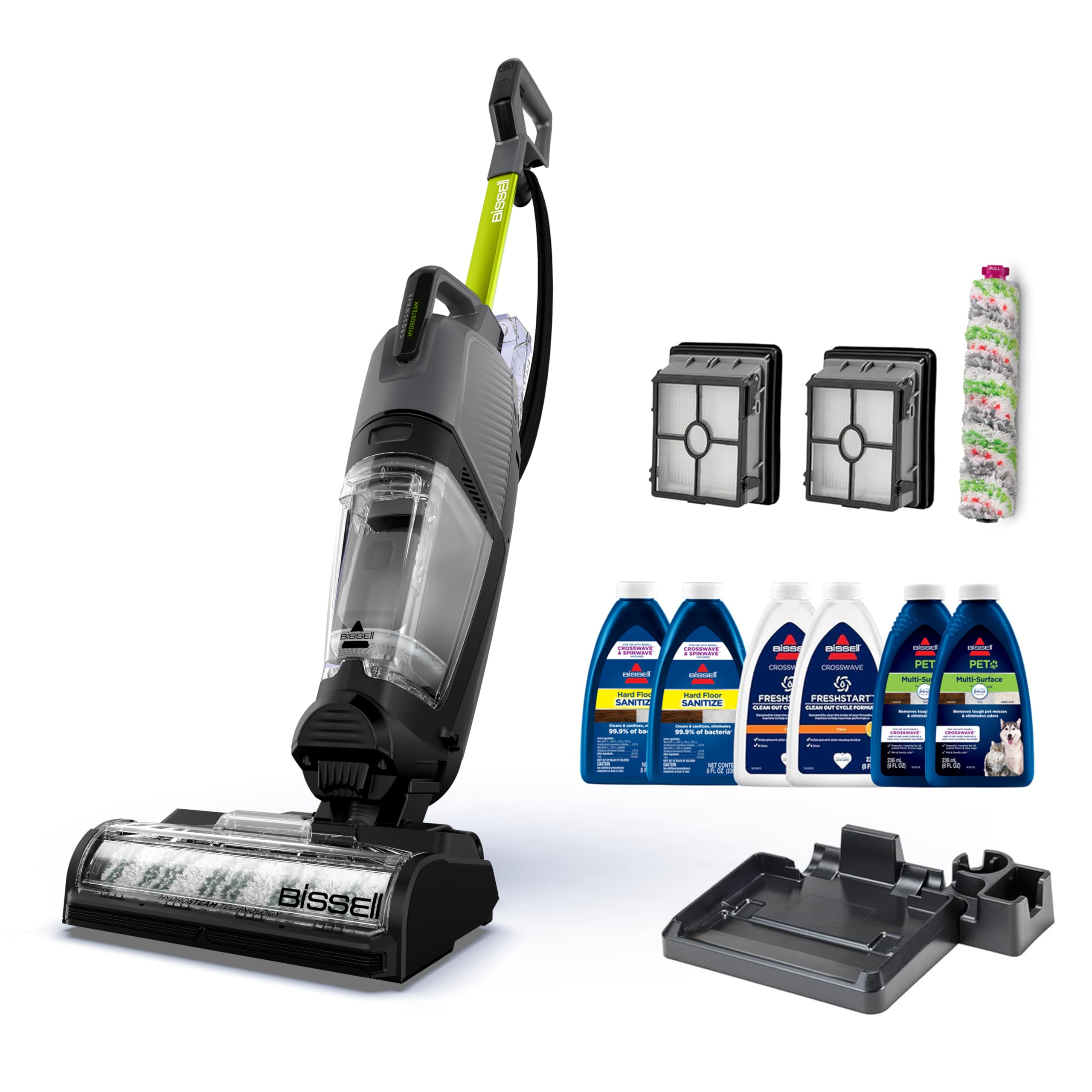 BISSELL CrossWave HydroSteam Deluxe Wet Dry Vac, Multi-Purpose Vacuum, Wash, and Steam, Formula Included, Green, 3515G