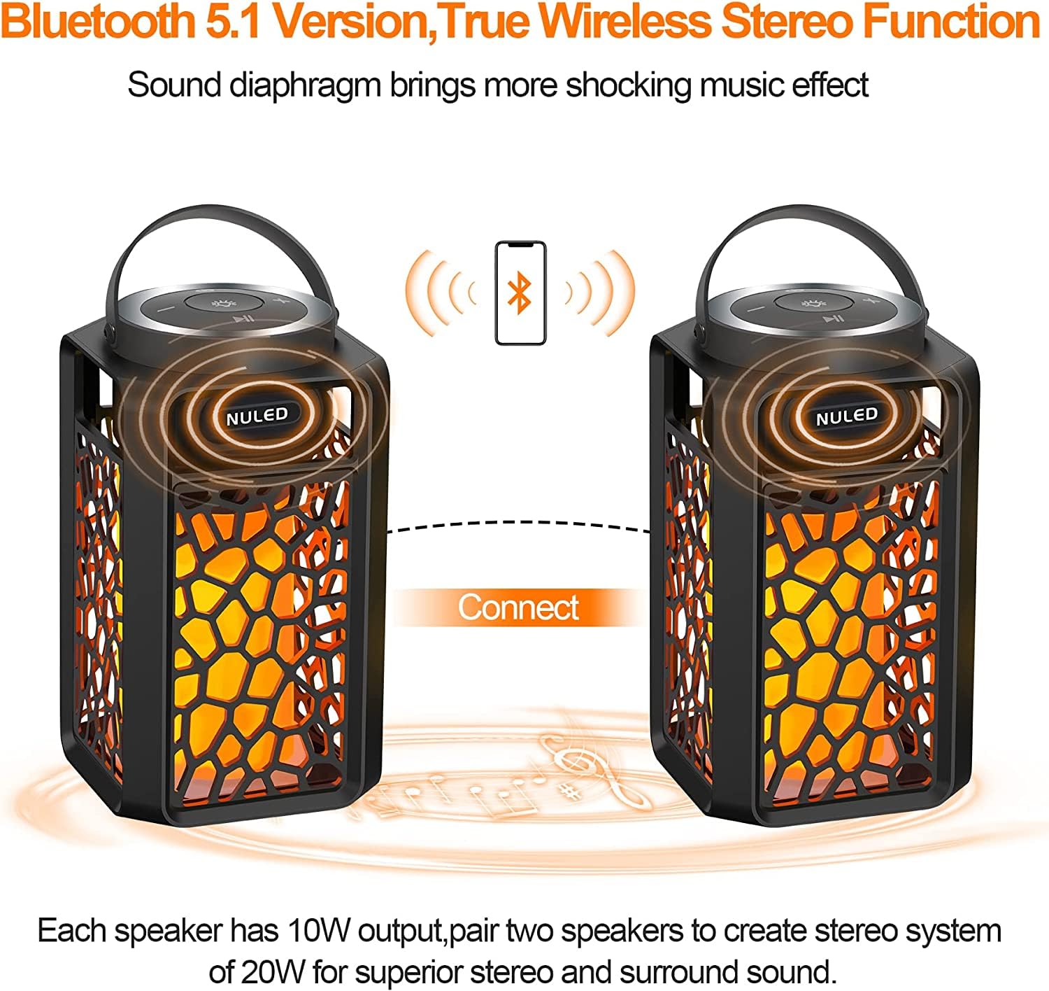 Nunet 2Pack Outdoor Bluetooth 5.1 Speakers Led Flame Speakers 10W Tws Tiki Torch Atmosphere Lantern Waterproof Wireless Portable