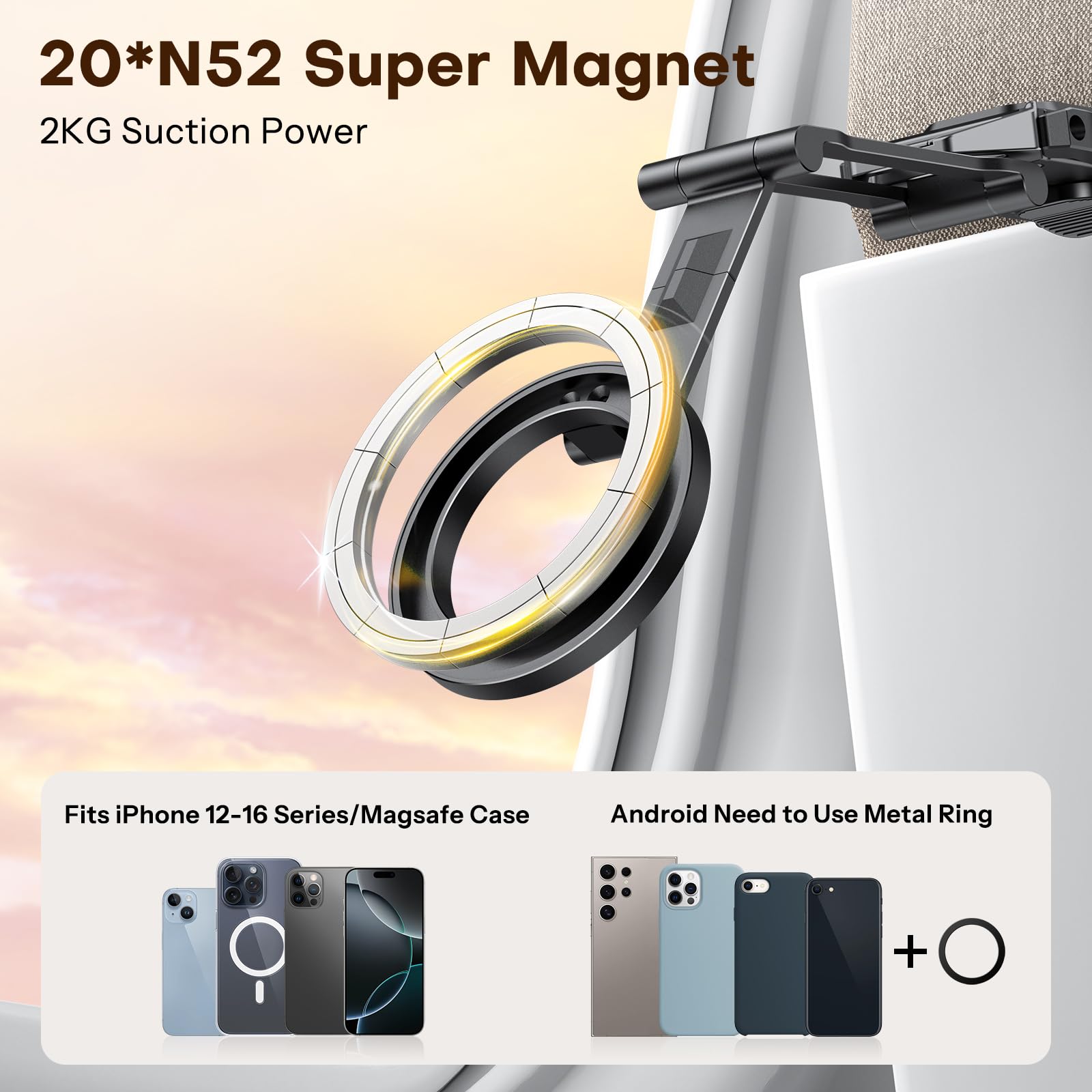 Omoton 360Rotating For Magsafe Tripod Mount, Adjustable Aluminum Magnetic Phone Tripod For Iphone 17/16/15/14 Pro Max Air, Folda