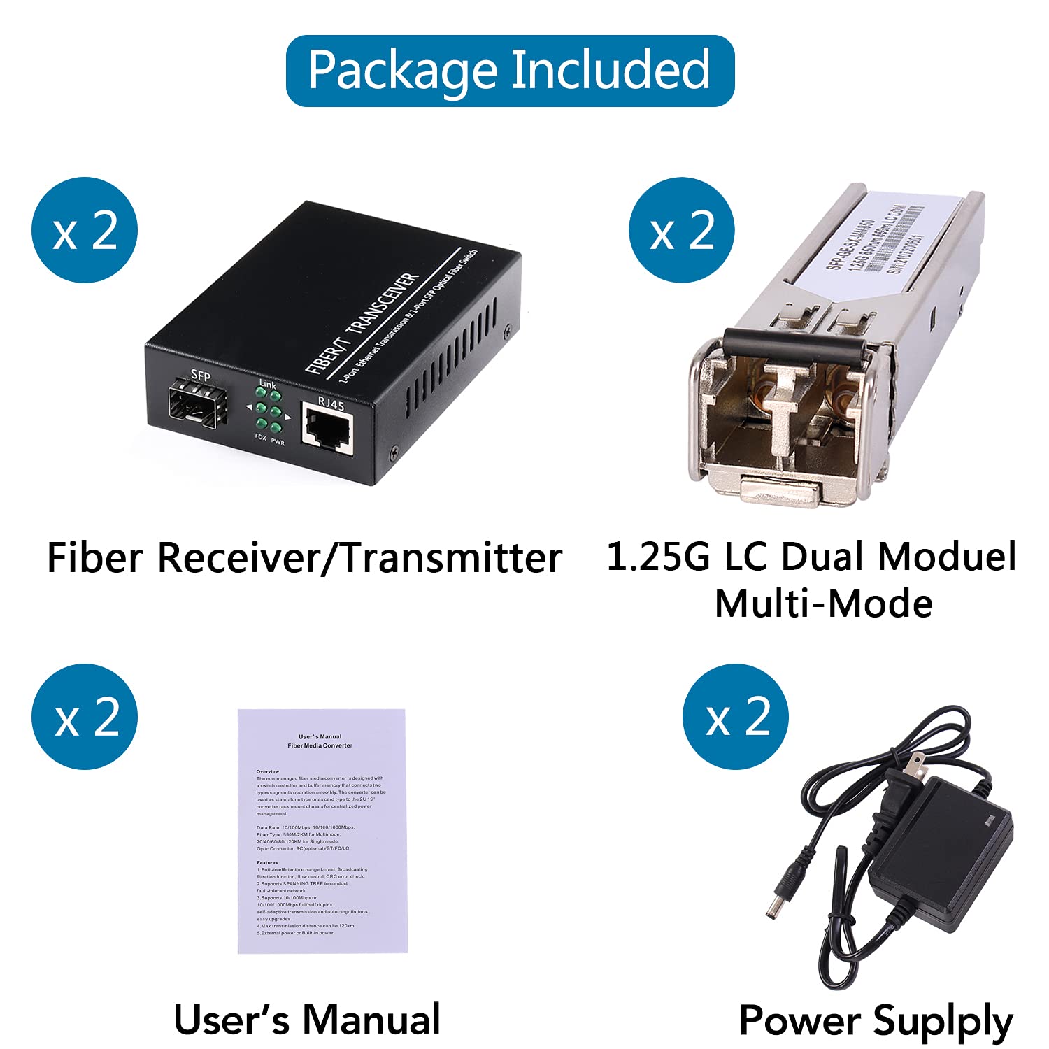 A Pair Of 1.25G/S Bidi Gigabit Multi Mode Fiber Ethernet Media Converter With 2Pcs Bidi Sfp Lc Dual Transceiver Module Included, 10/100/1000Base Tx To 1000Base Sx Smf Rj45 To Sfp Slot Up To 550M