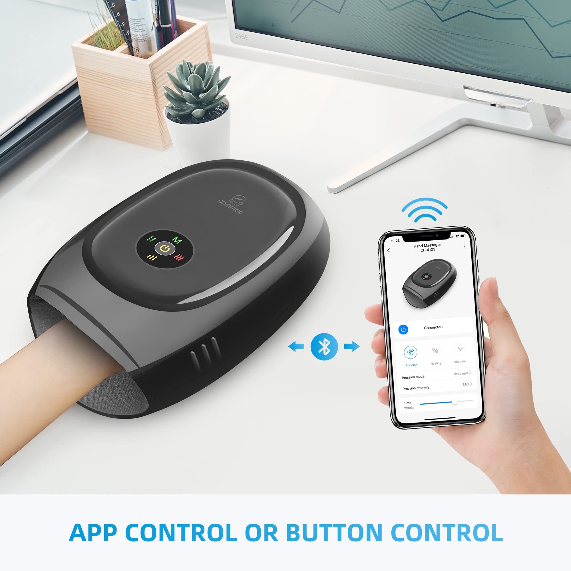 Comfier Hand Massager With Heat And Compression, Fsa Hsa Eligible Cordless Hand Massager With Intelligent App Control For Arthri