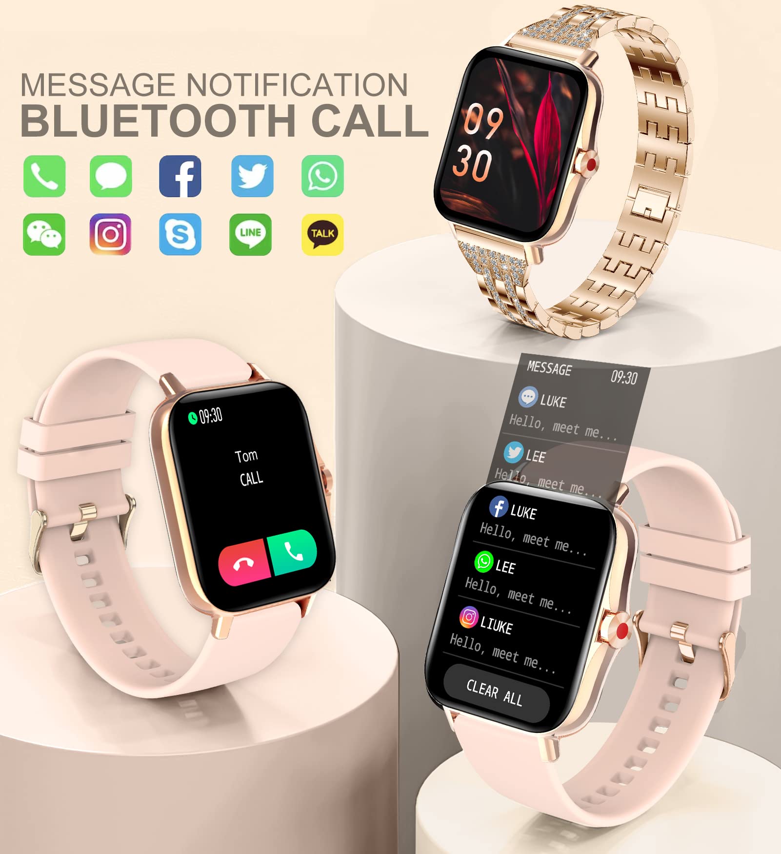 Iaret Smart Watch For Women, Call Receive/Dial Smartwatch For Android Ios Phones, Waterproof Activity Fitness Tracker With Full