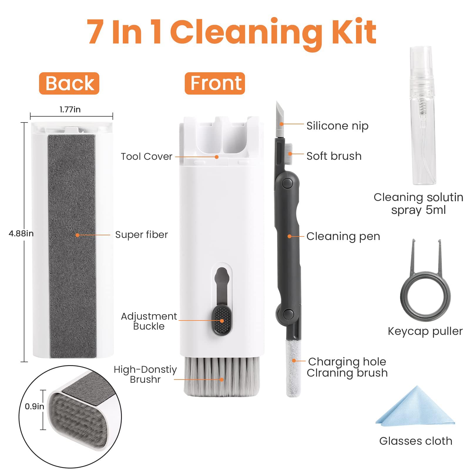 7 In 1 Electronic Cleaner Kit, Cleaning Kit For Monitor Keyboard Airpods Macbook Ipad Iphone Ipod, Screen Dust Brush Including S
