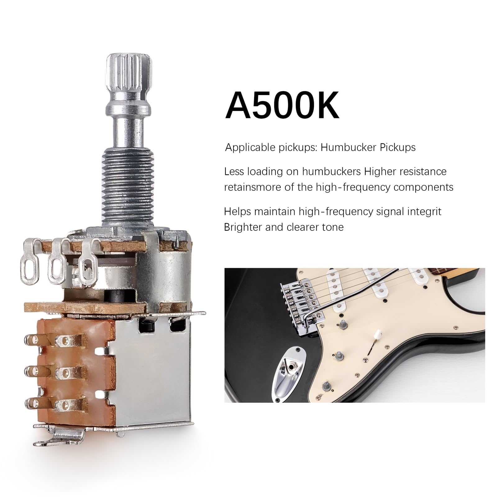 A500K Push Pull Potentionmeter Volume Tone Switch Pots Shaft 18 Mm For Guitar Bass Accessories Pack Of 3