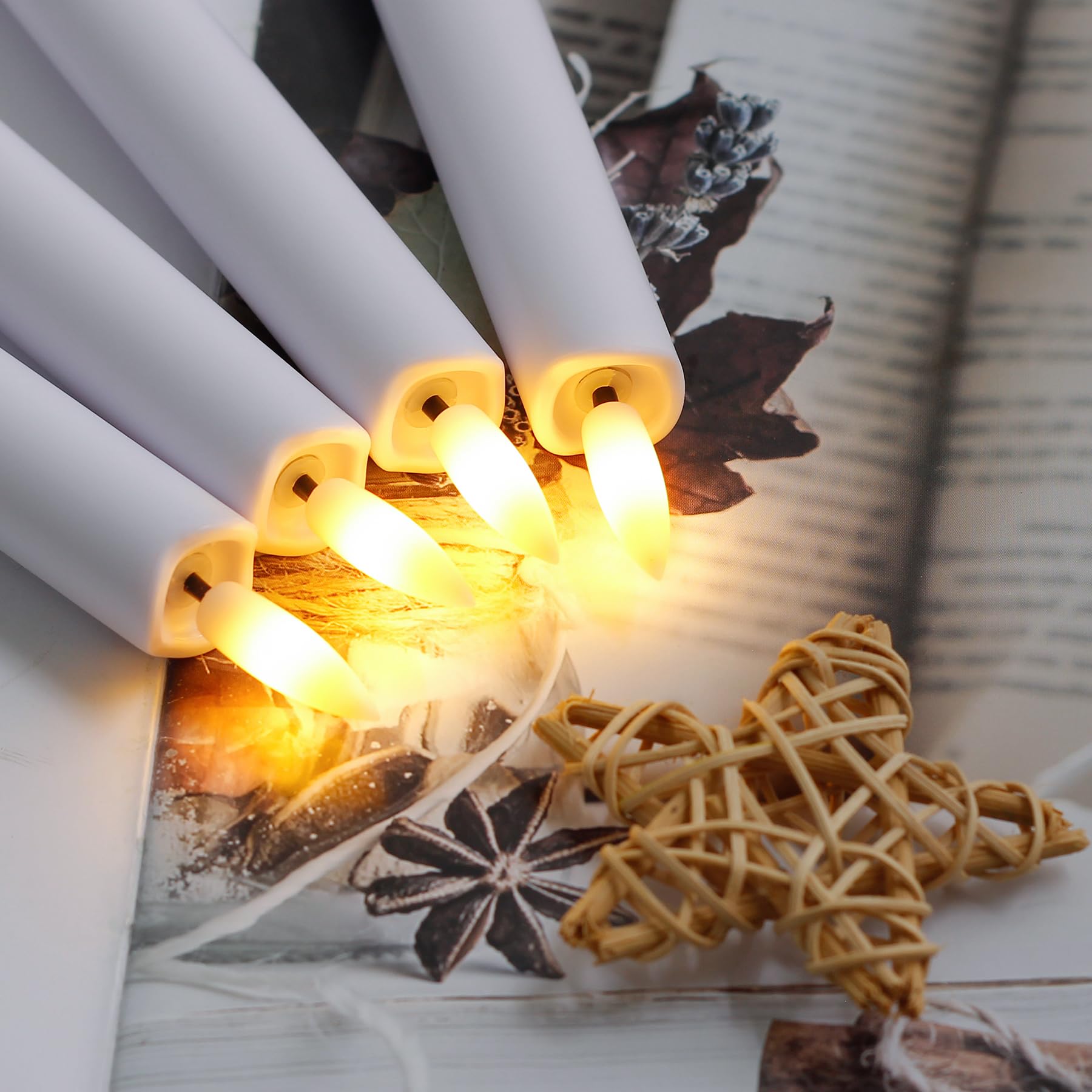 Yeelida Battery Operated Flameless Taper Candles With Two Remote Timer, 6.4'' Led 3D Wick Window Candles, Flickering Long Lastin