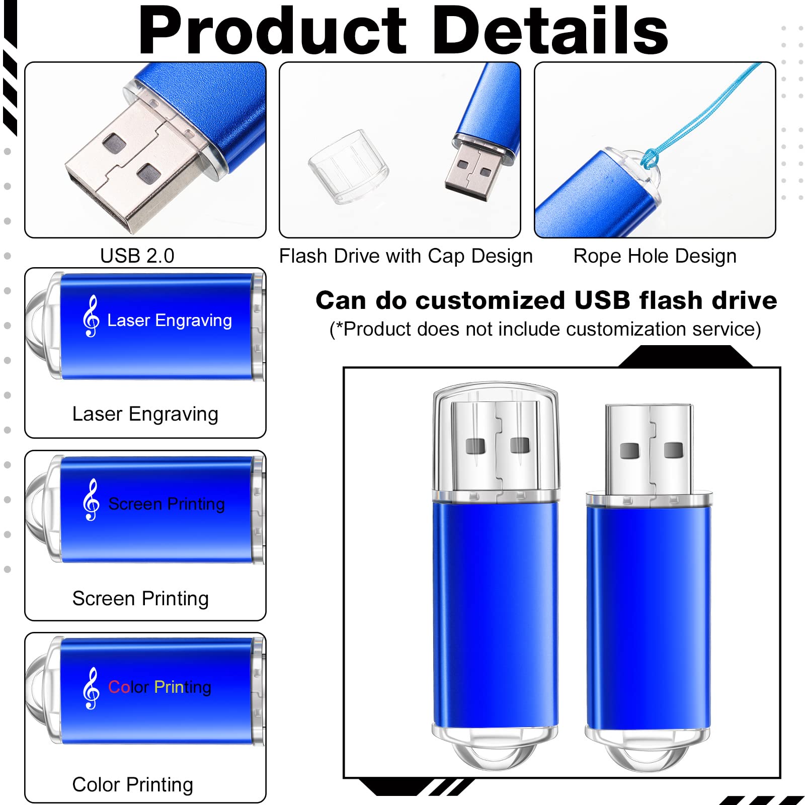 Hoteam 50 Pack Usb 2.0 Flash Drives Bulk Blue Pen Drives Portable Pen Drives Thumb Drive With Hat Usb Sticks Bulk With 50 Pcs La