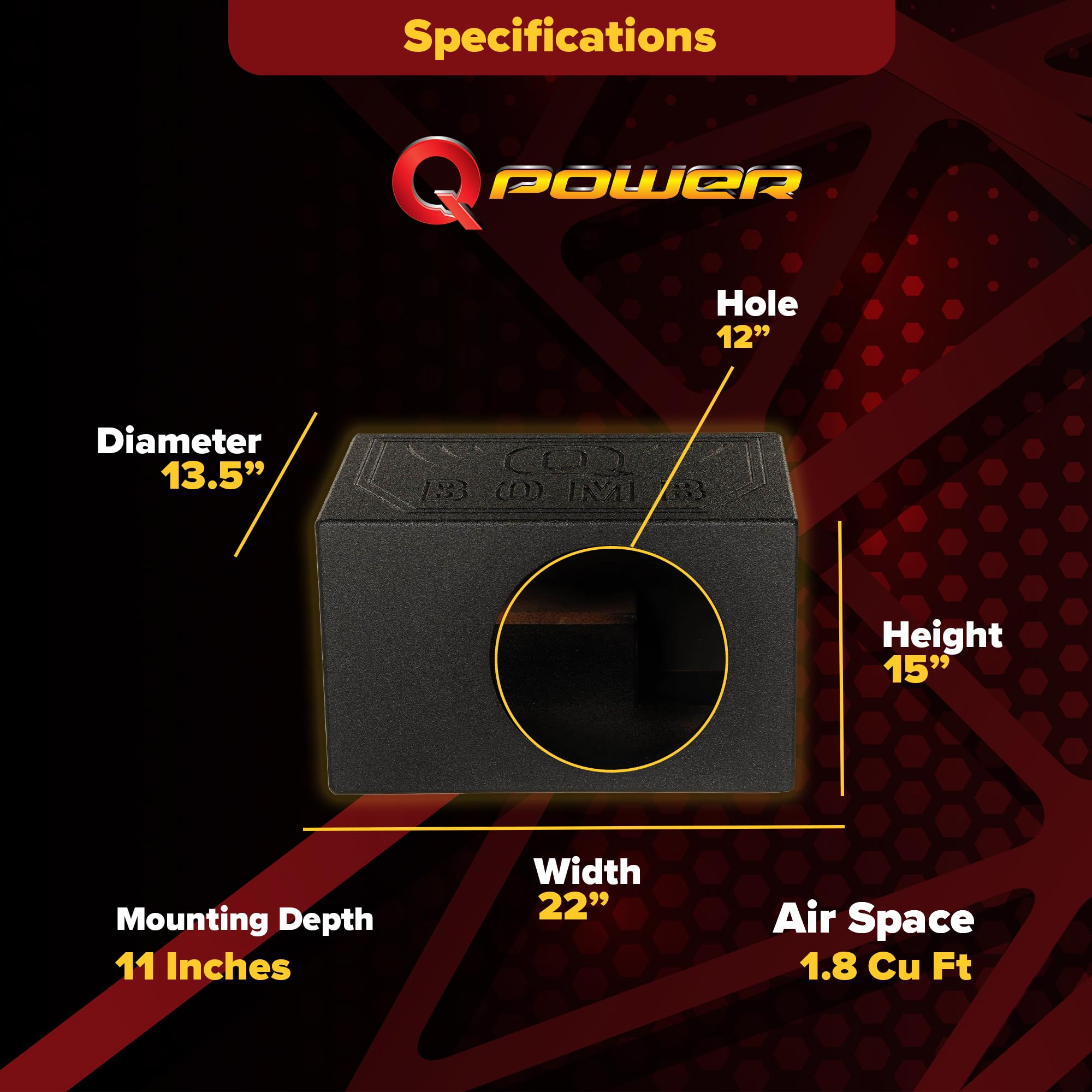 Qpower Single 12'' Vented Ported Car Subwoofer Sub Box Enclosure, Qbomb12Vl   Single Cab Bass Woofer Speaker Box System For Vehi
