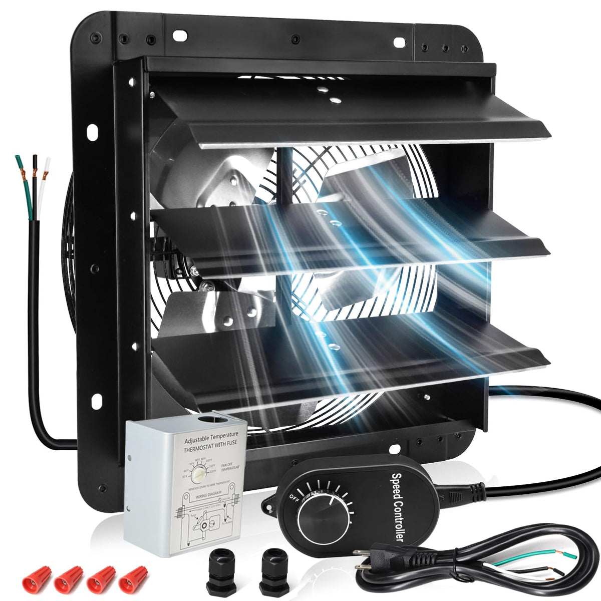 Criditpid 12 Inch Shutter Exhaust Fan With Speed Controller, 970 Cfm High Speed Vent Fan With Adjustable Thermostat, 1700 Rpm Wa