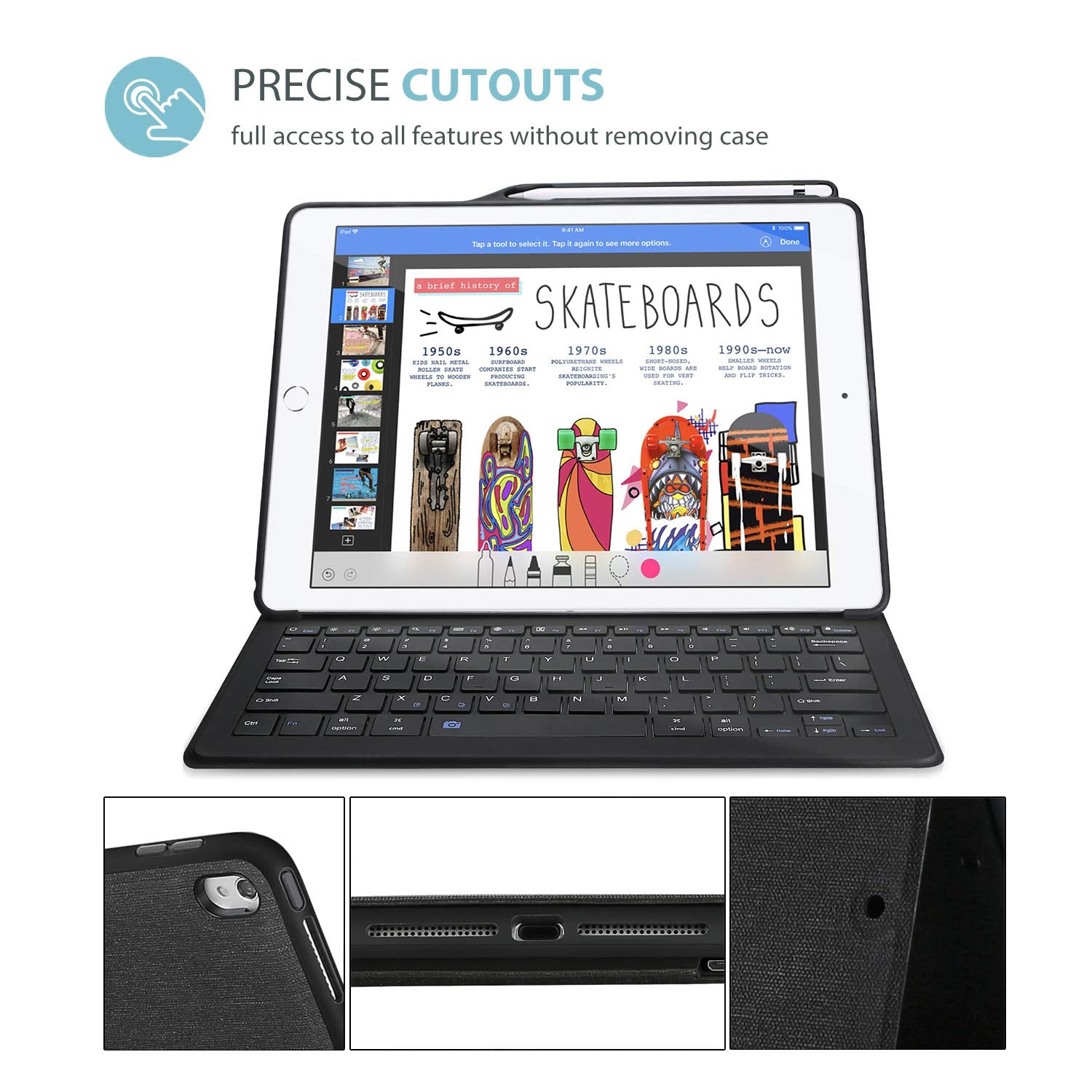 Procase Keyboard Case For Ipad Pro 12.9'' 2017/2015 Old Model With Built In Apple Pencil Holder, Slim Lightweight Cover Folio St