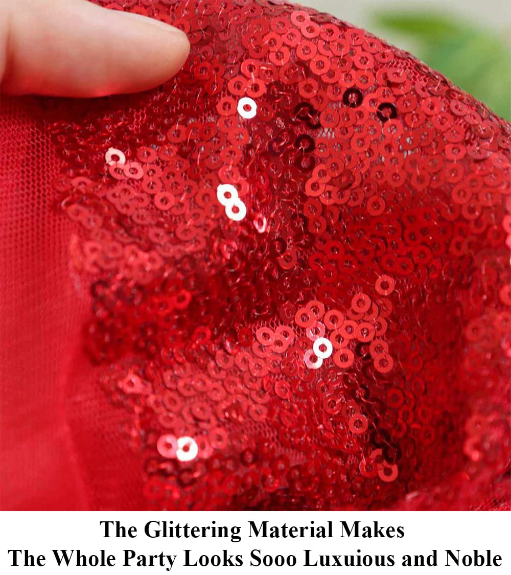Partisout Sequin Curtain Backdrop 10Ftx10Ft Sequence Background Party Sparkle 120Inches Long Red Glitter Curtains 10Ft Wedding Photo Shimmer Fabric Backdrops